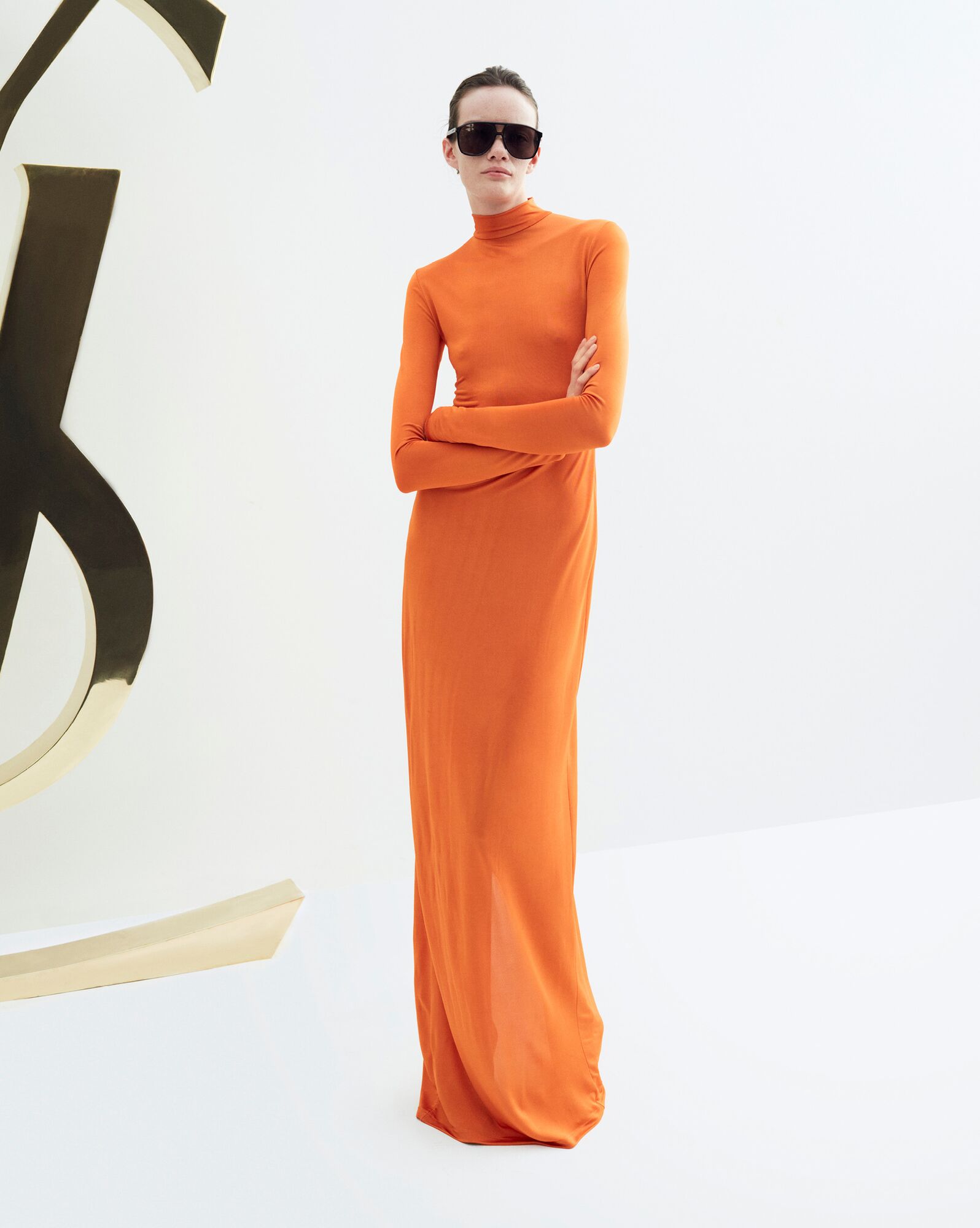 YSL Long Kleider In Knit Orange | 81703-DGJI