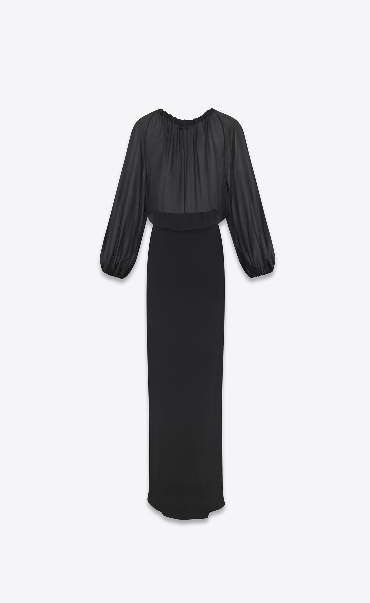 YSL Long Kleider In Silk Georgette Schwarz | 37280-HDYF