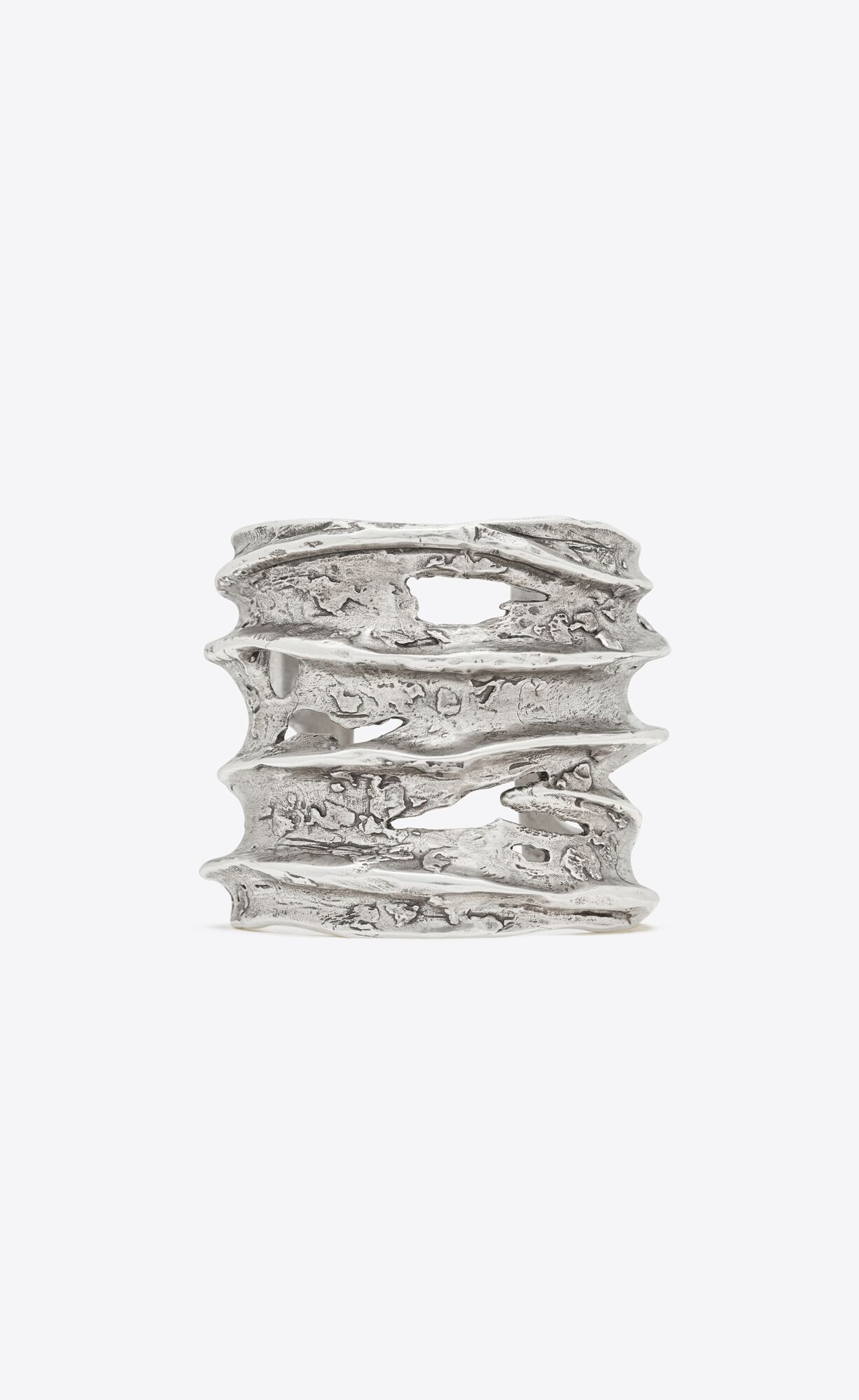 YSL Long Tornado Crater Cuff Bracelet In Metal Silber | 86405-YMHA