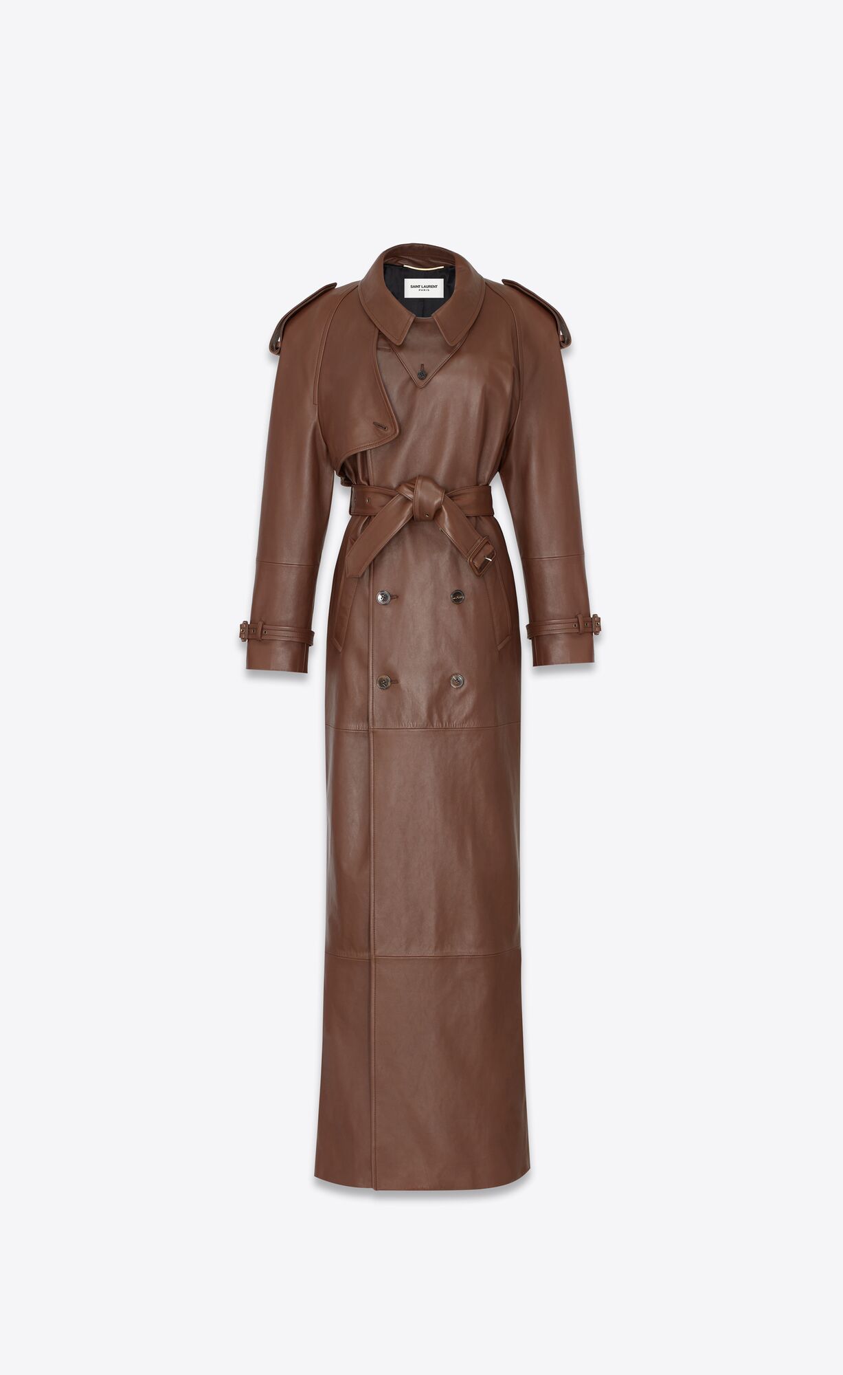 YSL Long Trench In Lambskin Brun Chene | 18593-EXUR