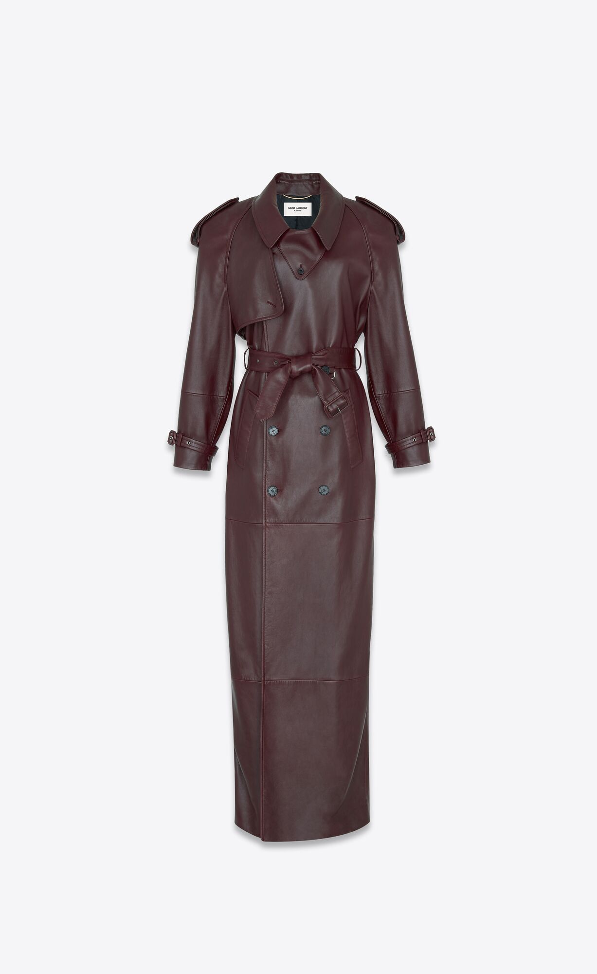 YSL Long Trench In Shiny Lambskin Bordeaux | 95648-GWBC