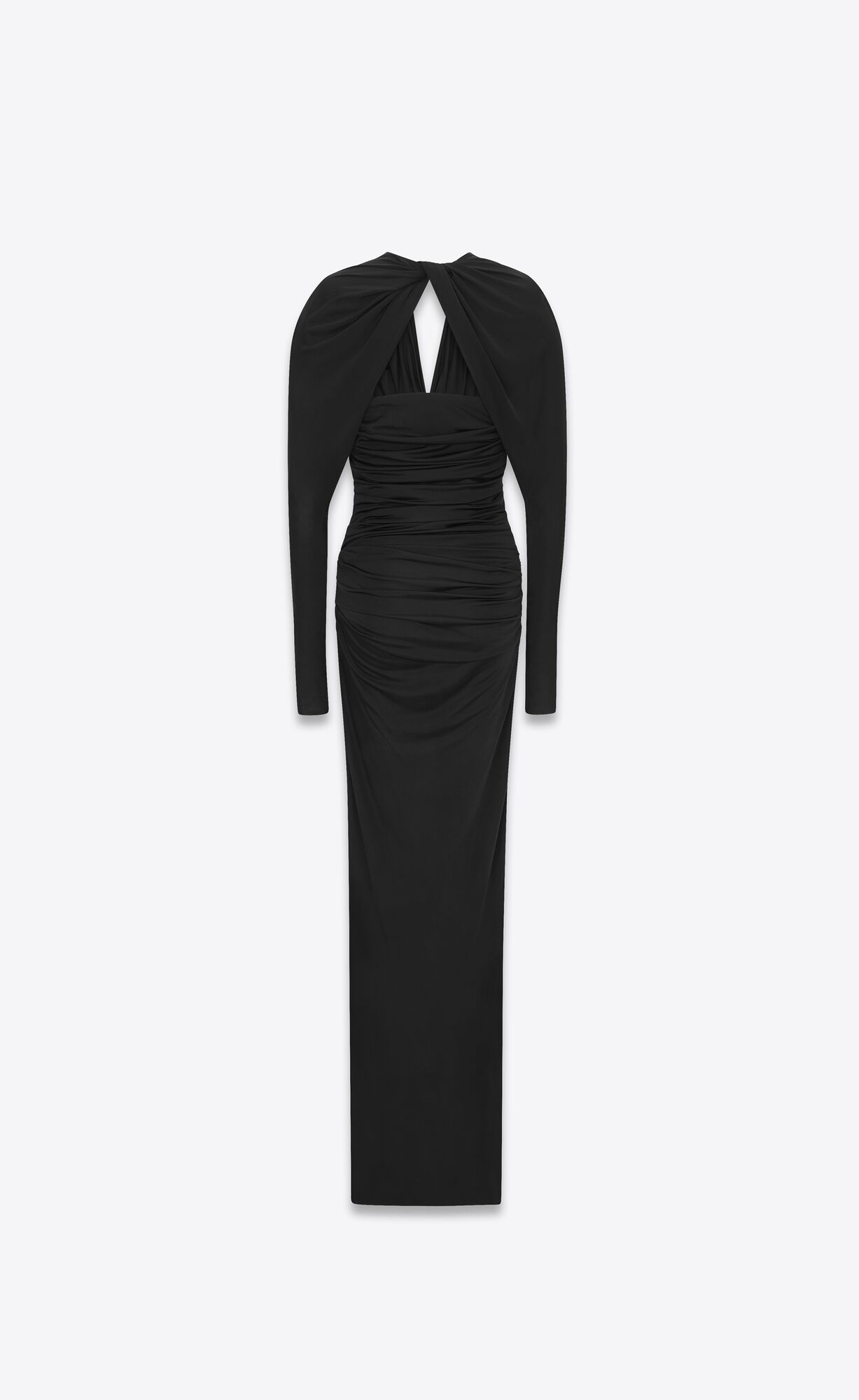 YSL Long V-neck Kleider In Shiny Jersey Schwarz | 91240-OTDE