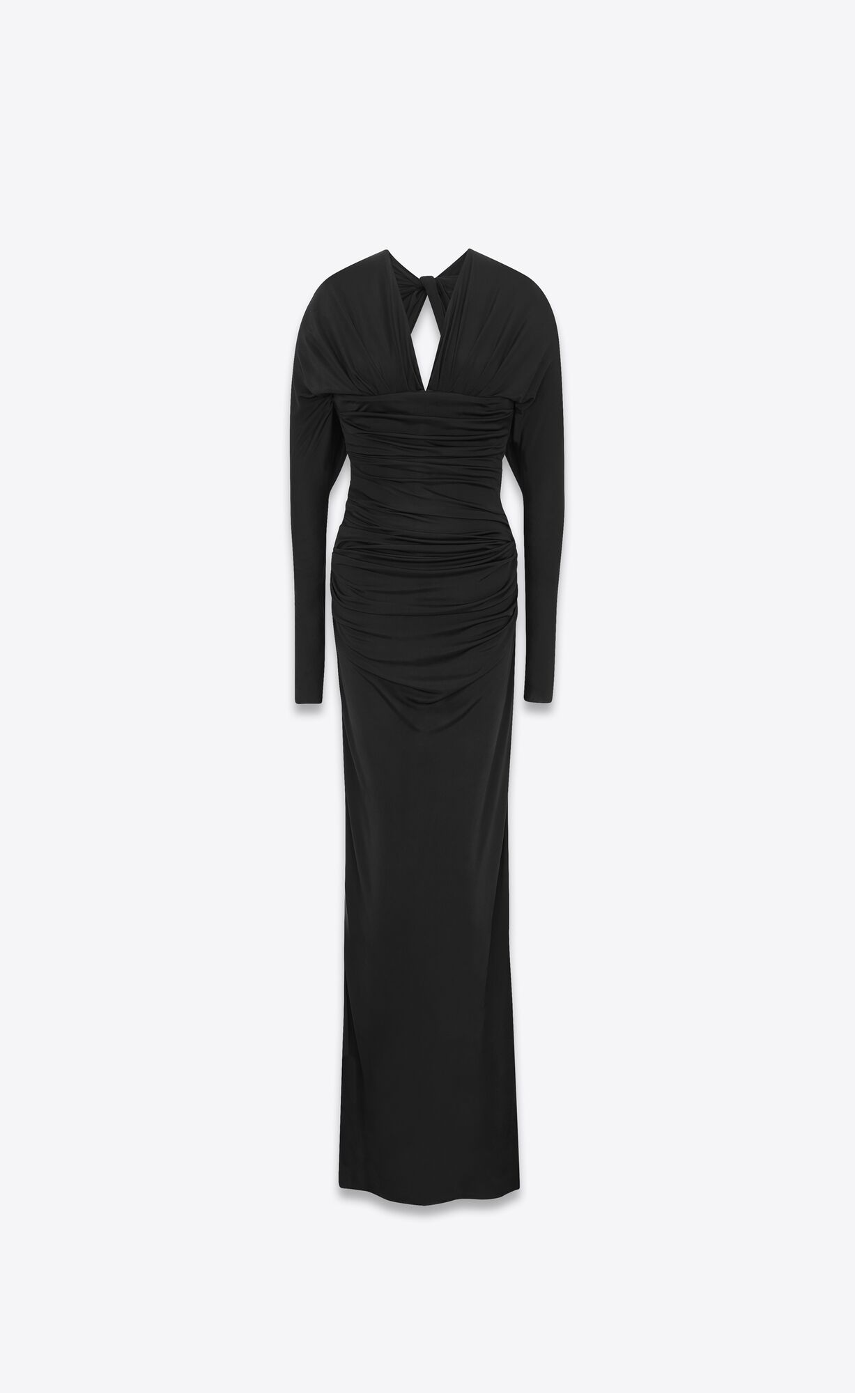 YSL Long V-neck Kleider In Shiny Jersey Schwarz | 91240-OTDE