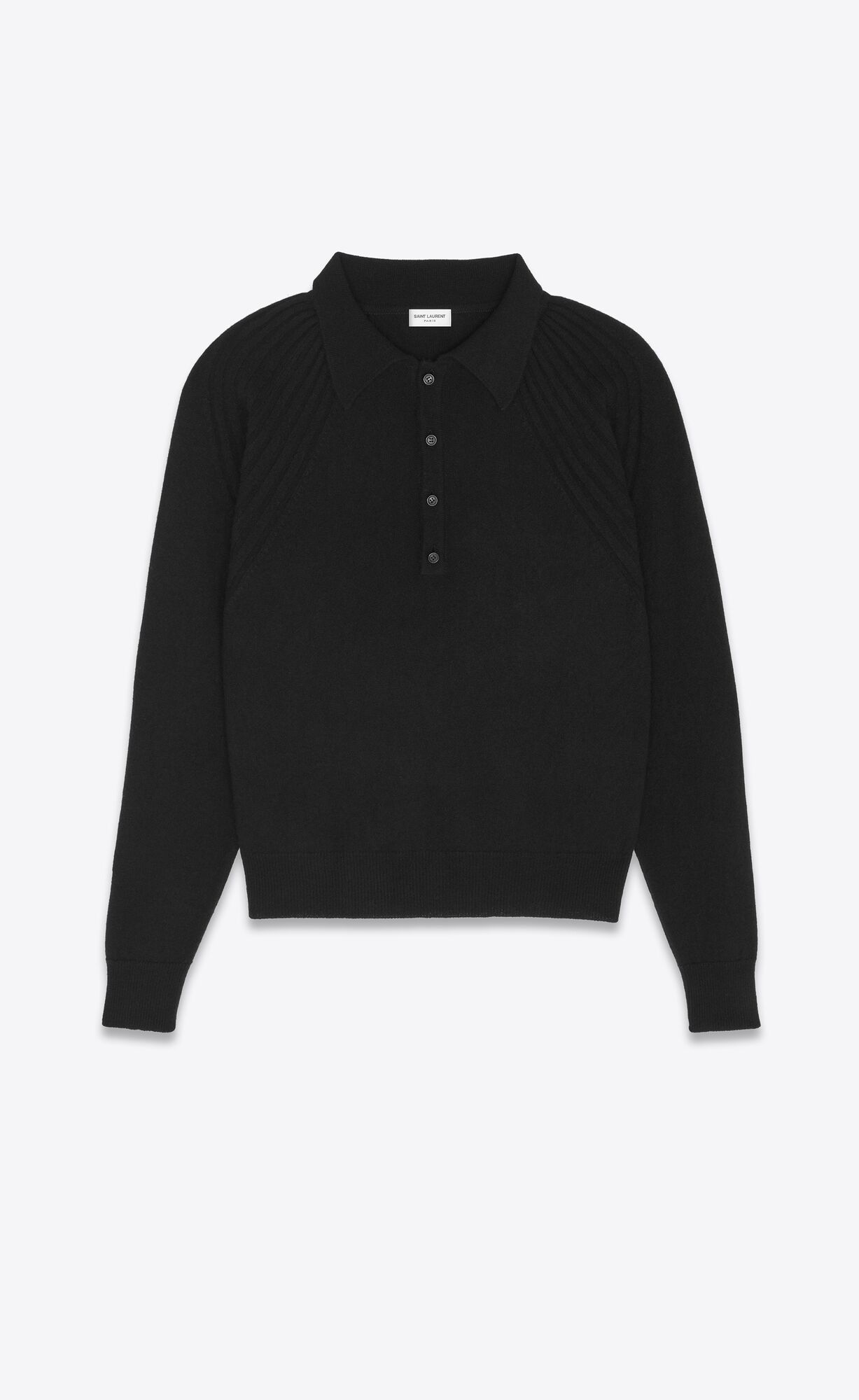 YSL Long-sleeve Polo Shirt In Cashmere Noir | 04876-FJGE