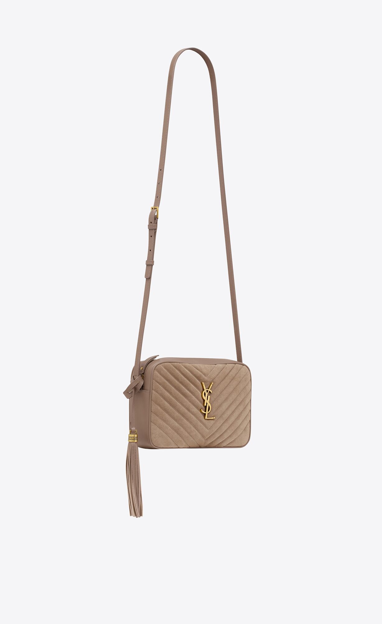 YSL Lou Camera Bag In Gesteppt Wildleder Grau Braun | 19083-IAYB