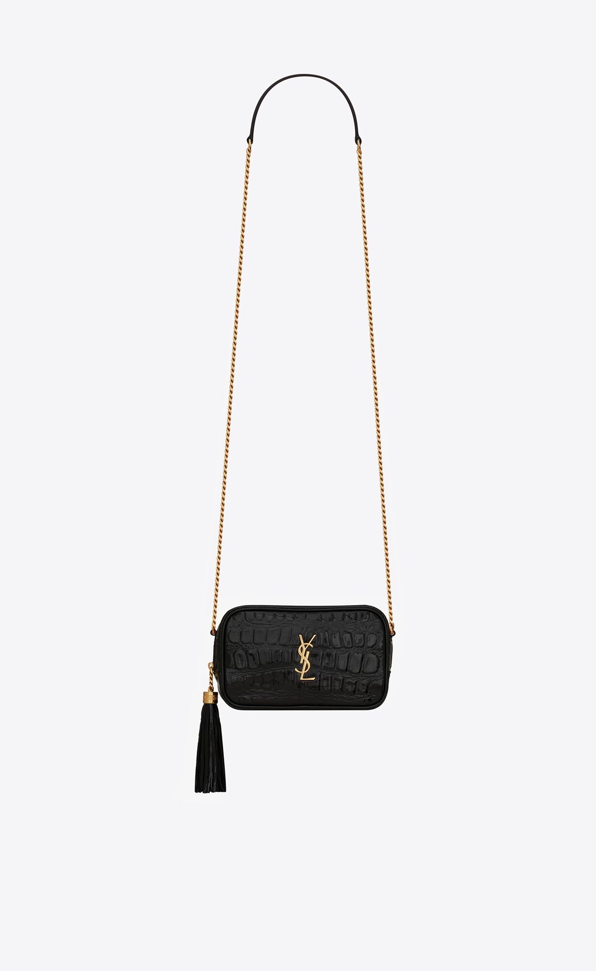 YSL Lou Mini Bag In Crocodile-embossed Lack Leder Schwarz | 05126-QXPI