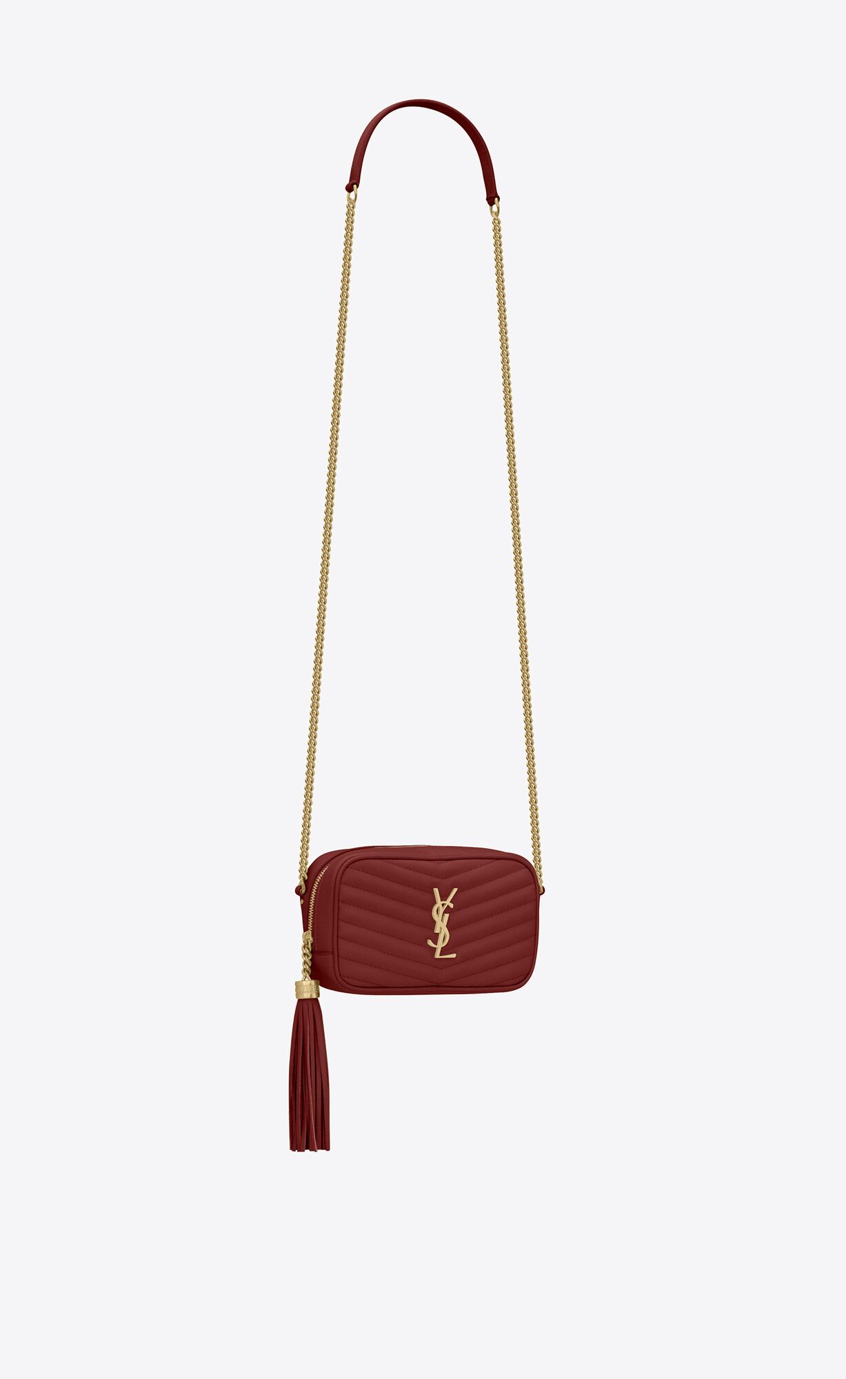 YSL Lou Mini Bag In Gesteppt Grain De Poudre Embossed Leder Dunkelrot | 12048-RMYO