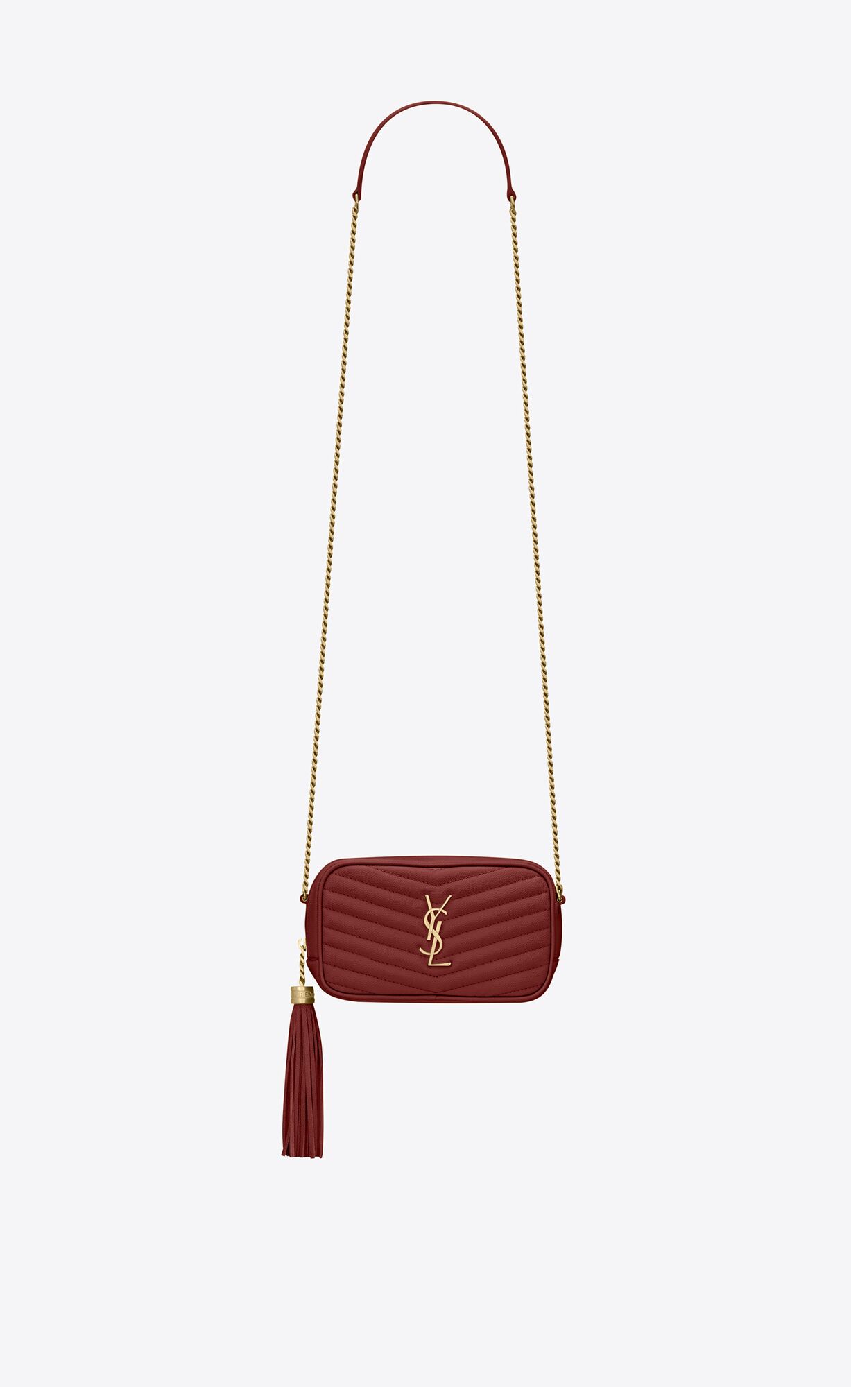 YSL Lou Mini Bag In Gesteppt Grain De Poudre Embossed Leder Dunkelrot | 12048-RMYO