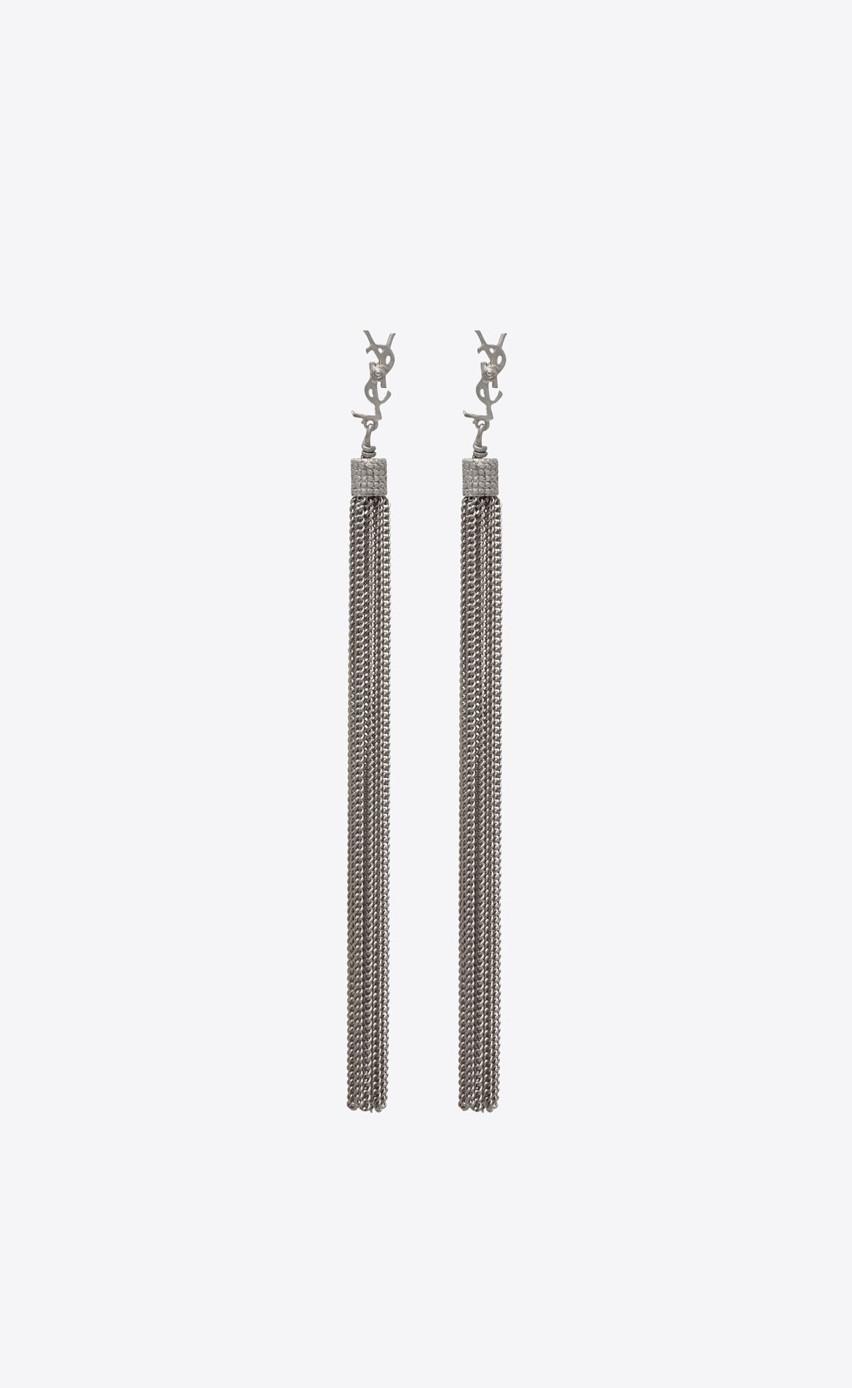 YSL Loulou Earrings With Chain Tassels In Silver Brass Silber | 39247-TLSK