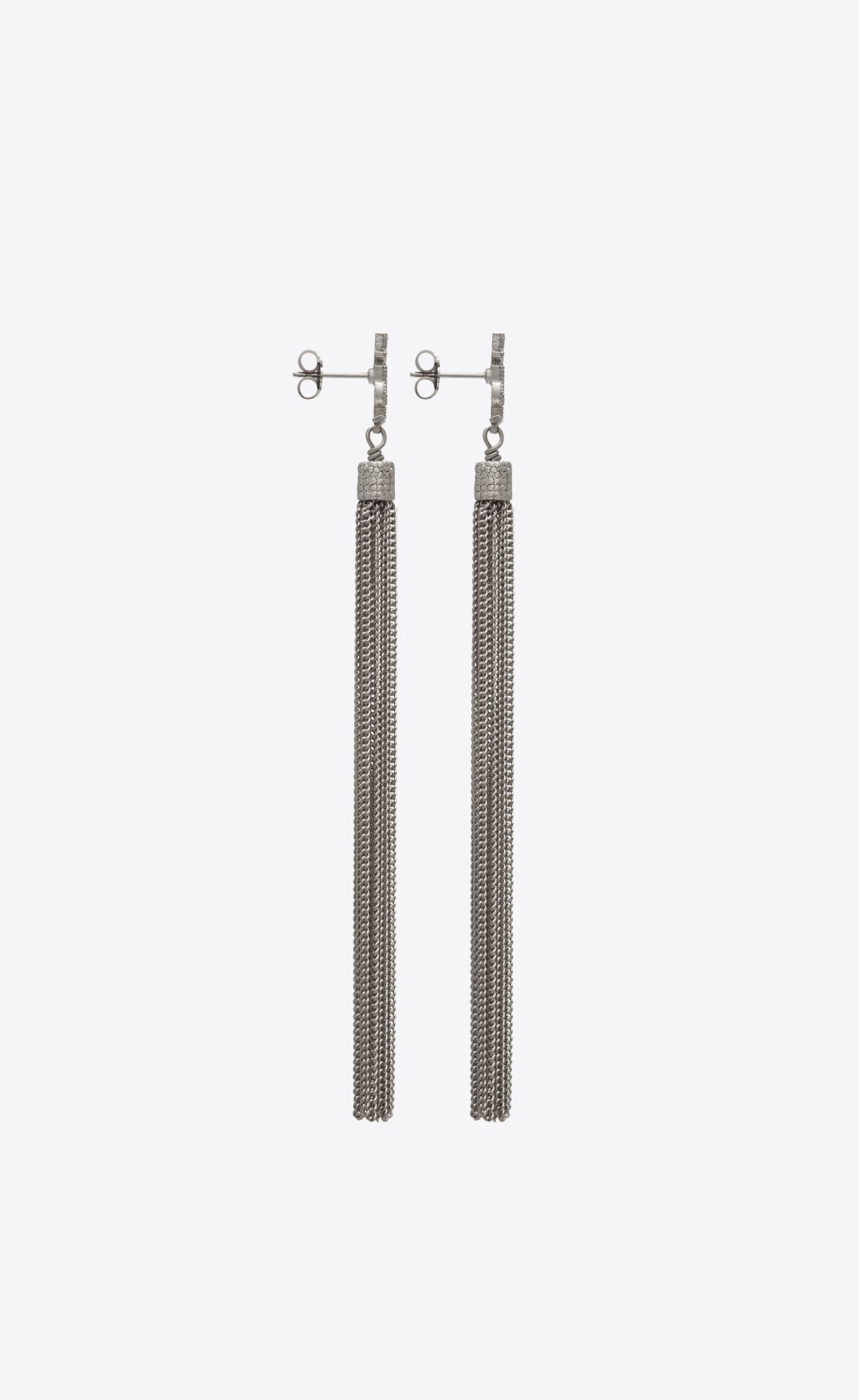 YSL Loulou Earrings With Chain Tassels In Silver Brass Silber | 39247-TLSK