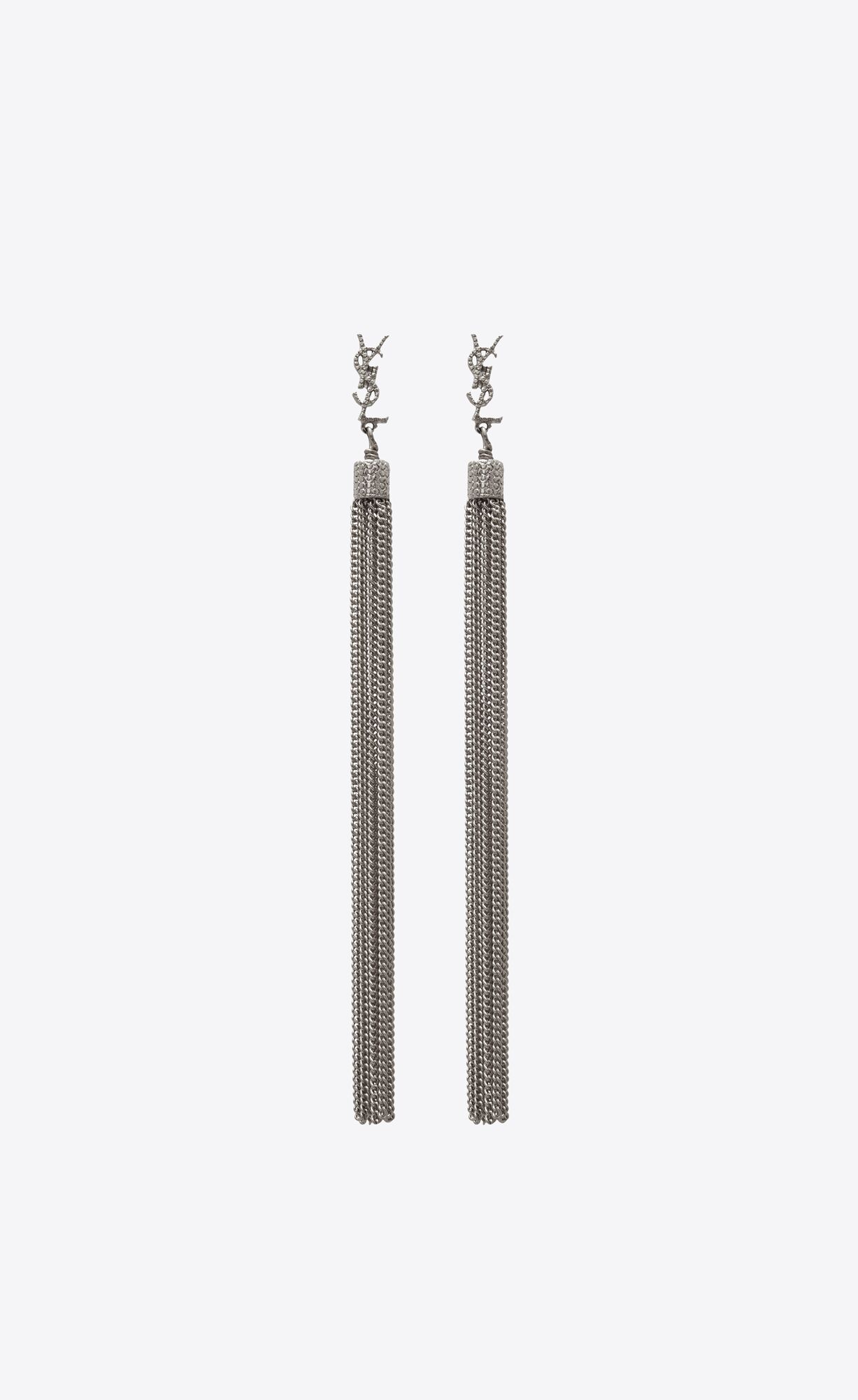 YSL Loulou Earrings With Chain Tassels In Silver Brass Silber | 39247-TLSK