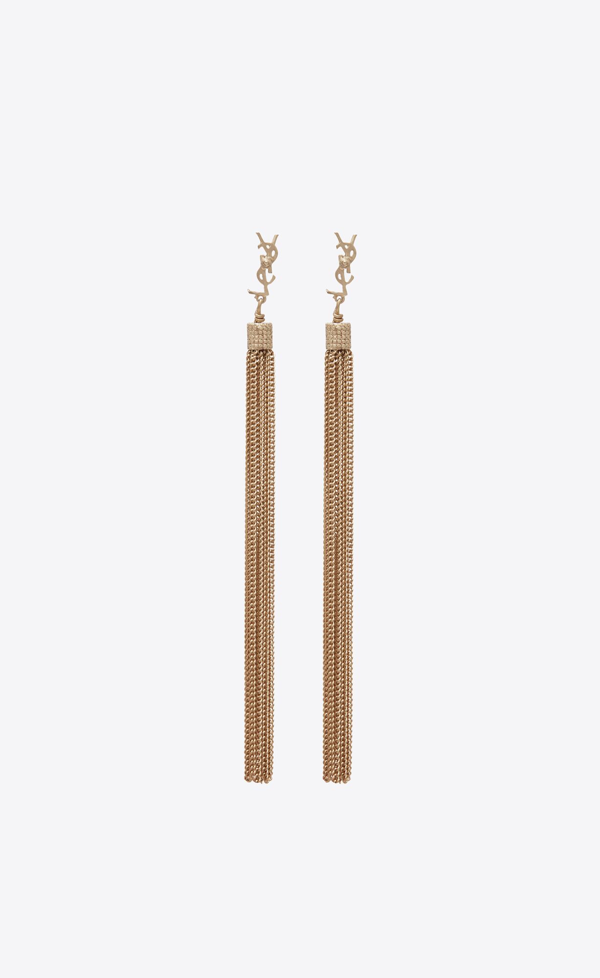 YSL Loulou Earrings With Chain Tassels In Light Gold-colored Brass Gold | 92873-VLOB