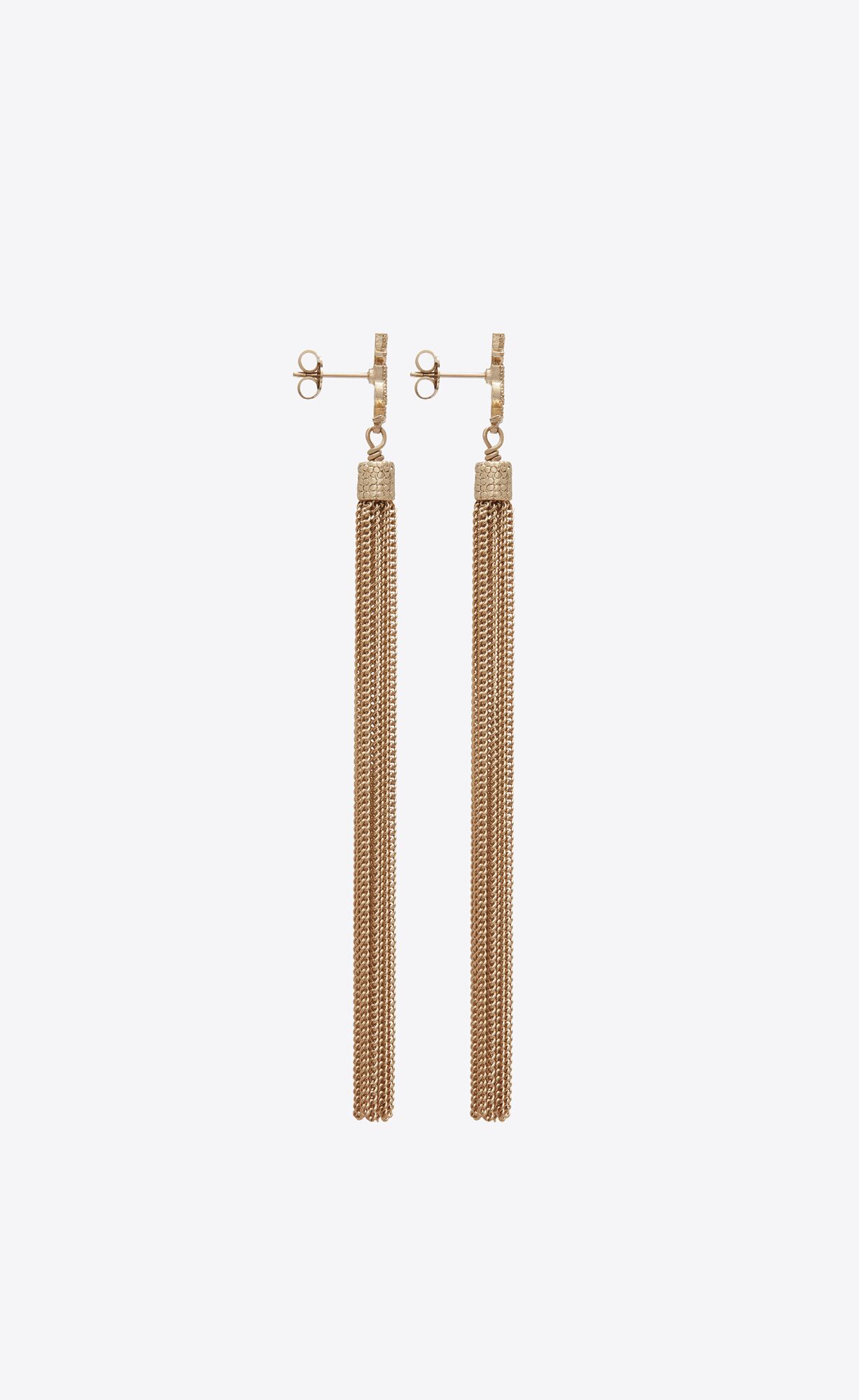 YSL Loulou Earrings With Chain Tassels In Light Gold-colored Brass Gold | 92873-VLOB