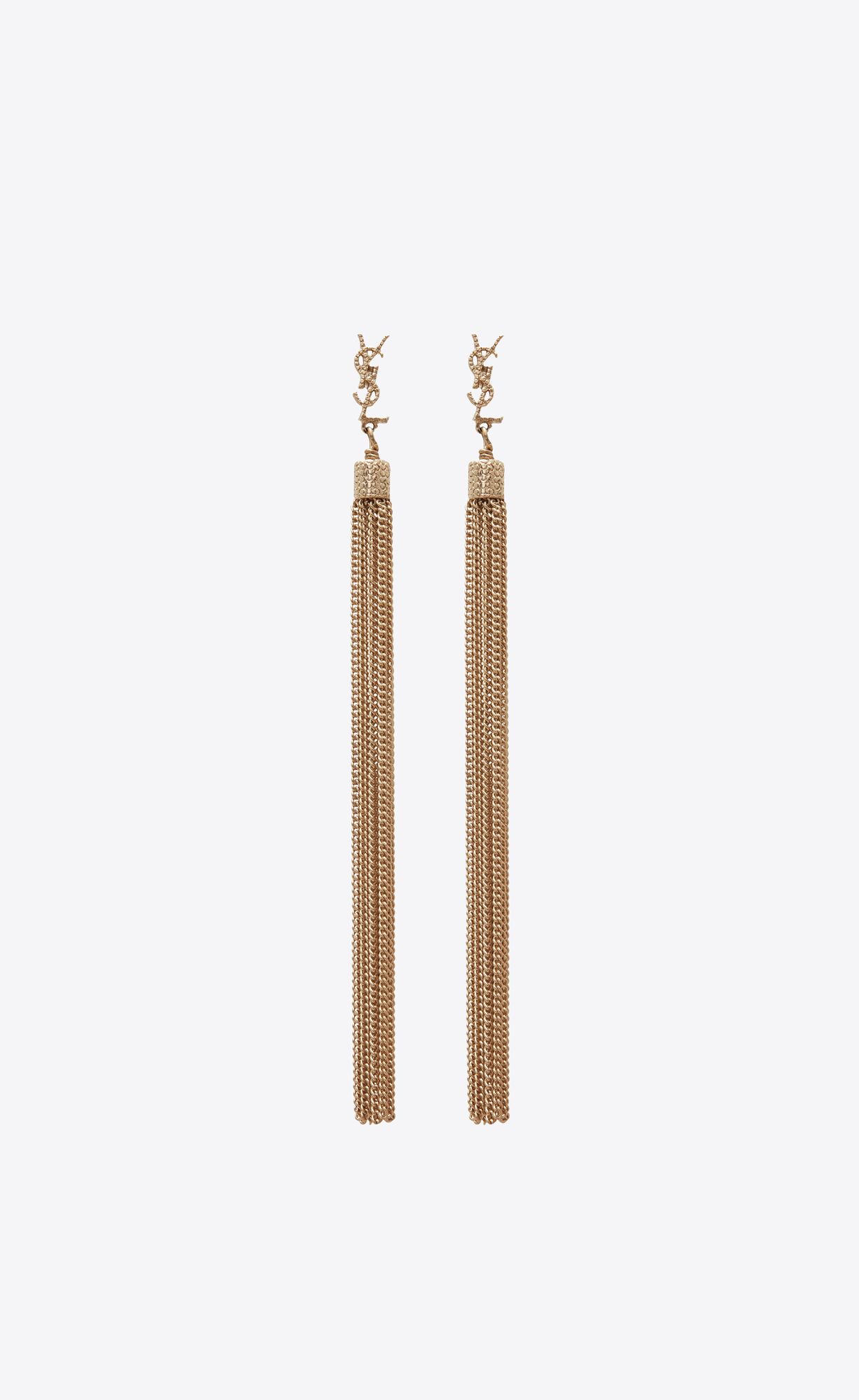 YSL Loulou Earrings With Chain Tassels In Light Gold-colored Brass Gold | 92873-VLOB