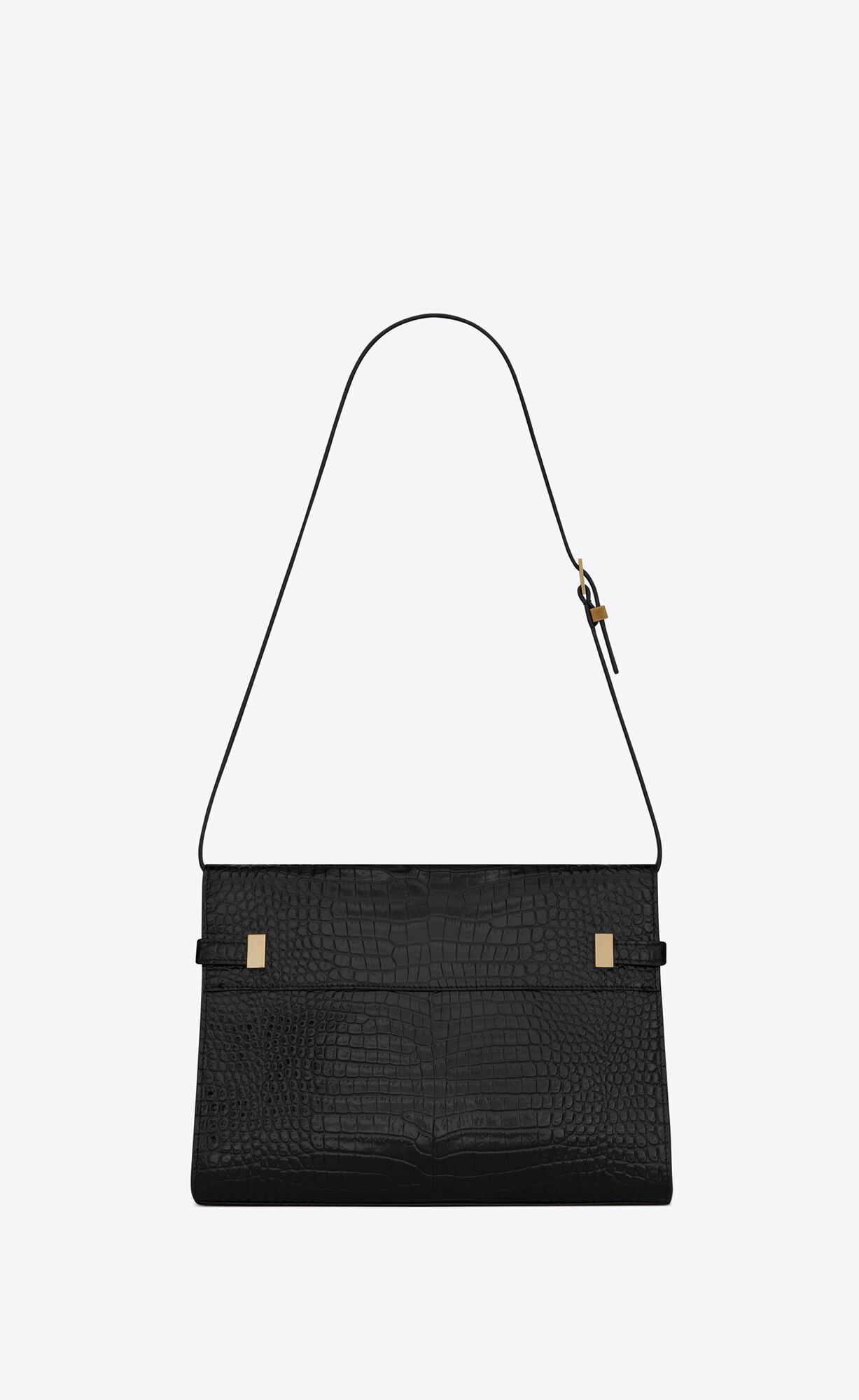 YSL Manhattan Shoulder Bag In Crocodile-embossed Shiny Leder Schwarz | 04582-KSAP