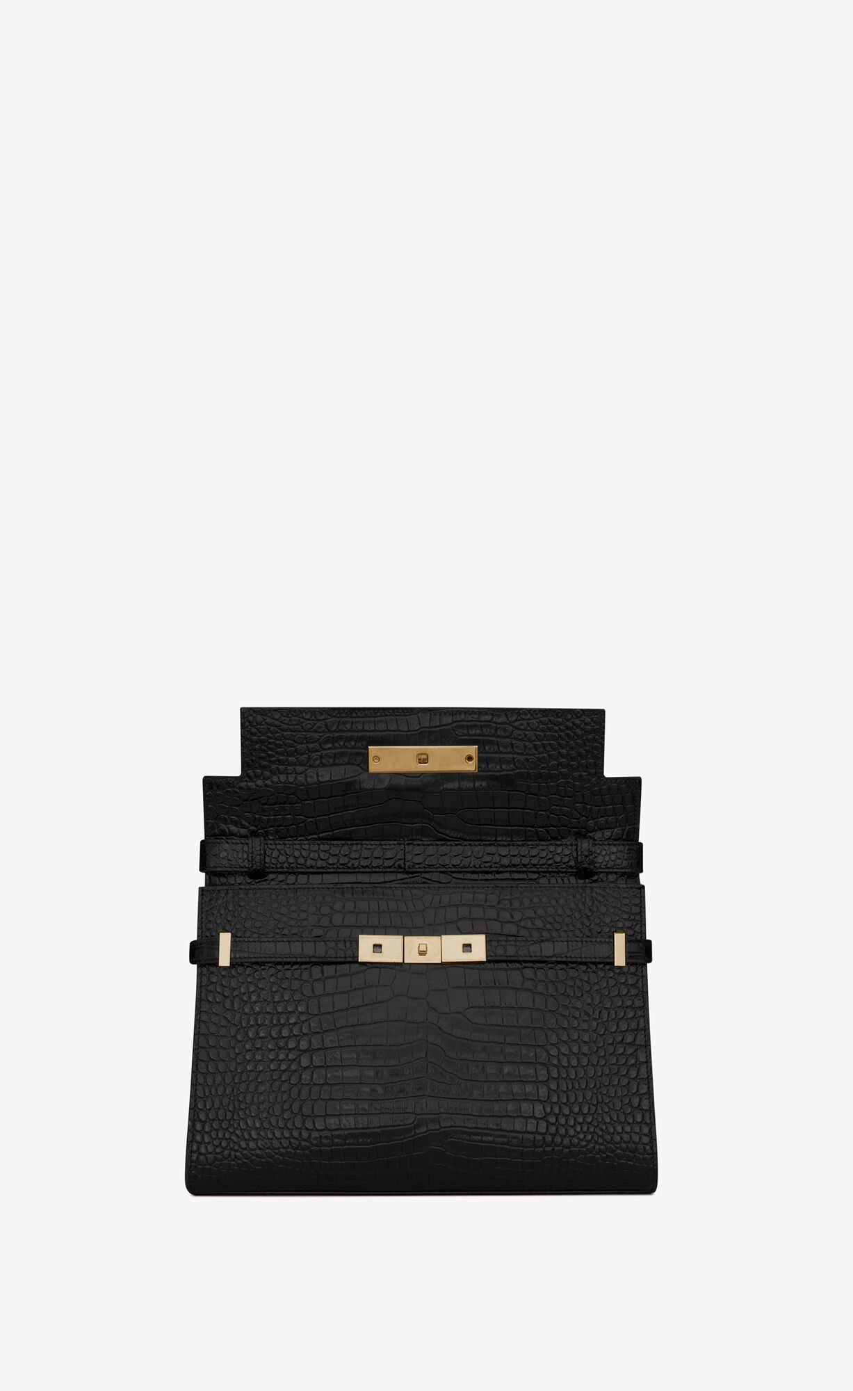 YSL Manhattan Shoulder Bag In Crocodile-embossed Shiny Leder Schwarz | 04582-KSAP