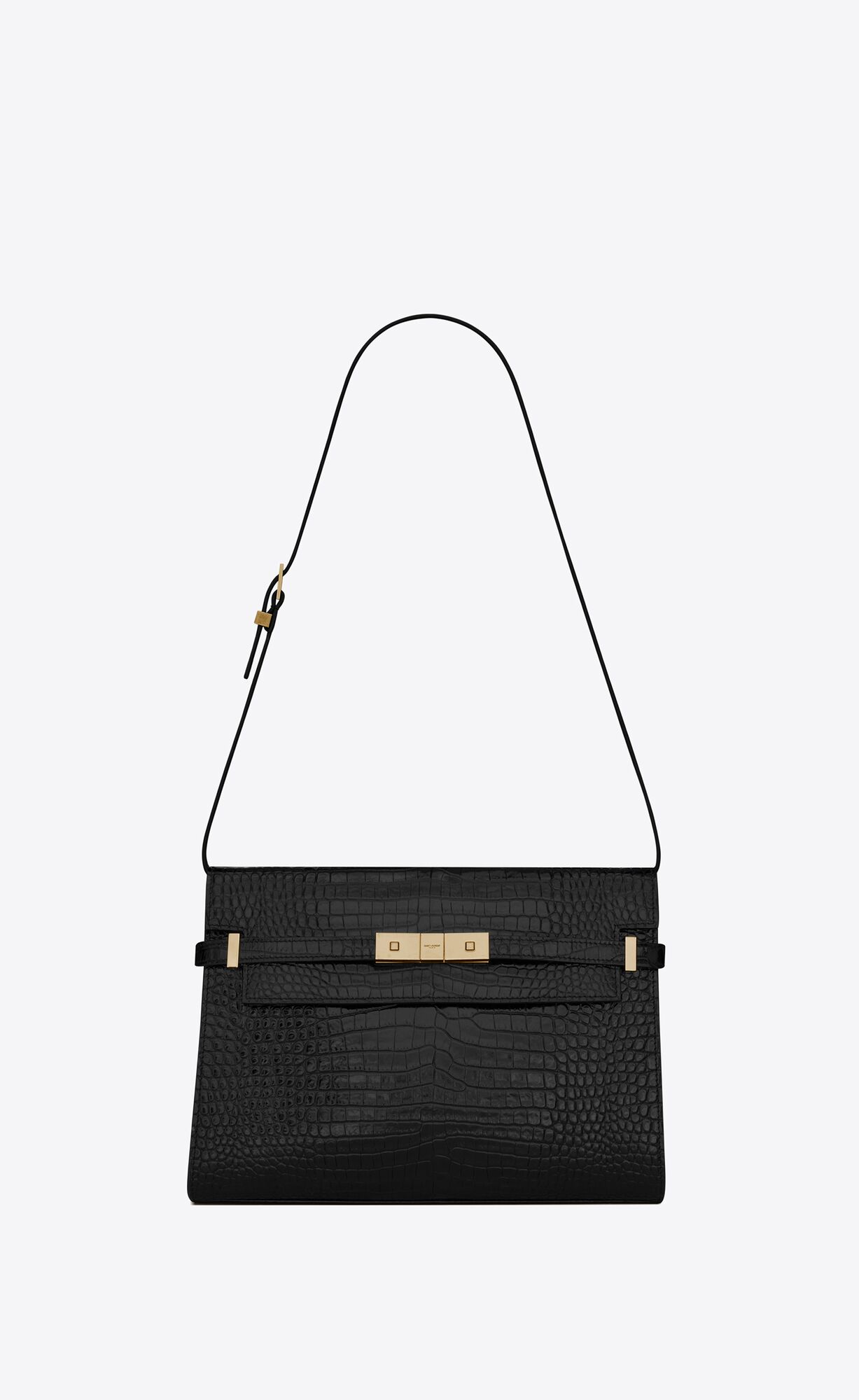 YSL Manhattan Shoulder Bag In Crocodile-embossed Shiny Leder Schwarz | 04582-KSAP