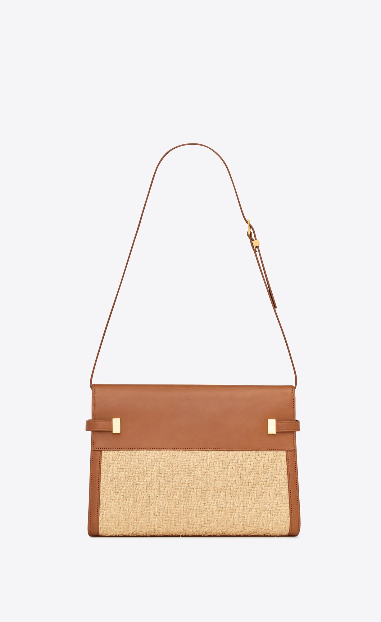 YSL Manhattan Shoulder Bag In Raffia And Vegetable-tanned Leder Beige Braun Dunkelrot | 05812-EYWH