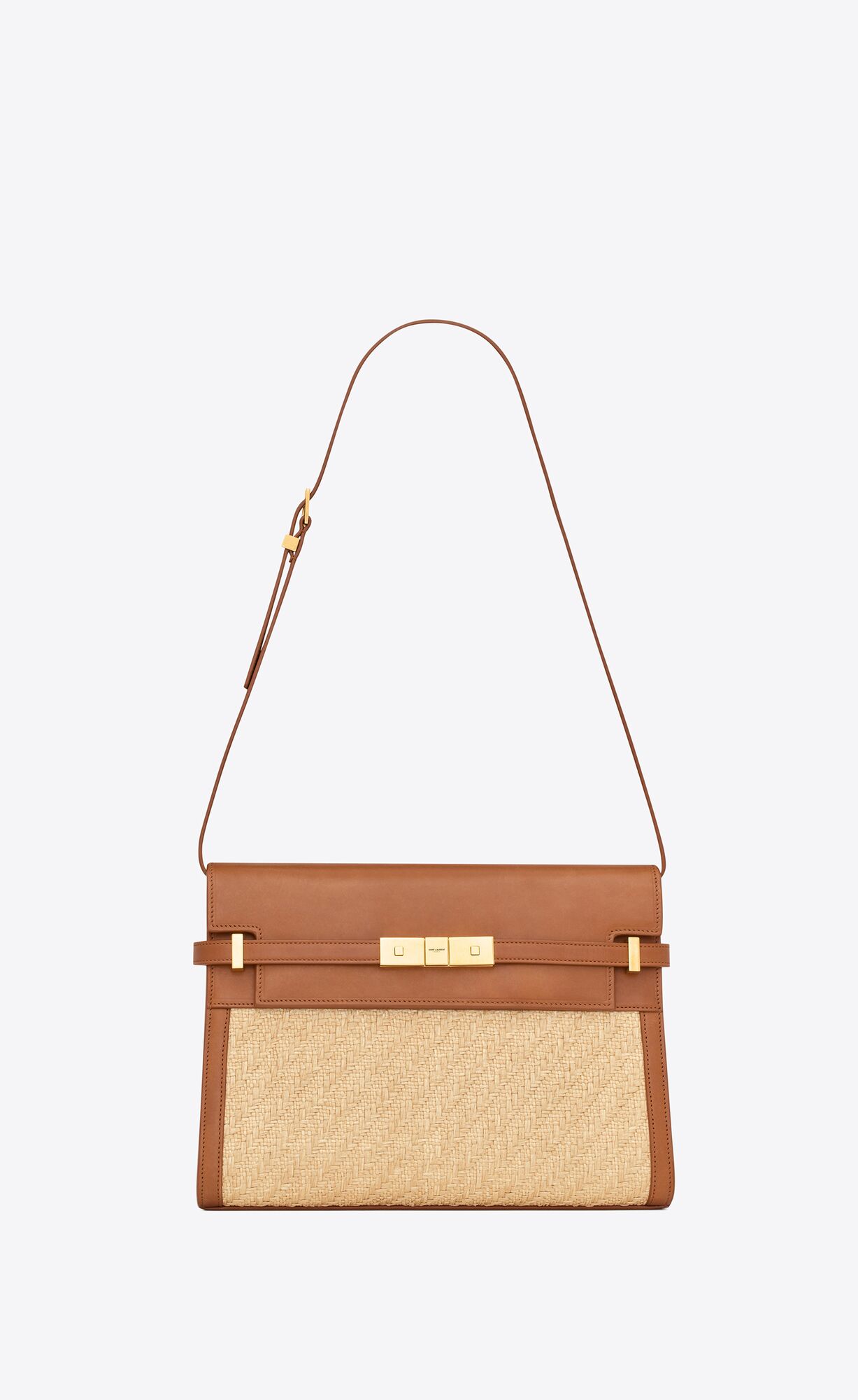 YSL Manhattan Shoulder Bag In Raffia And Vegetable-tanned Leder Beige Braun Dunkelrot | 05812-EYWH