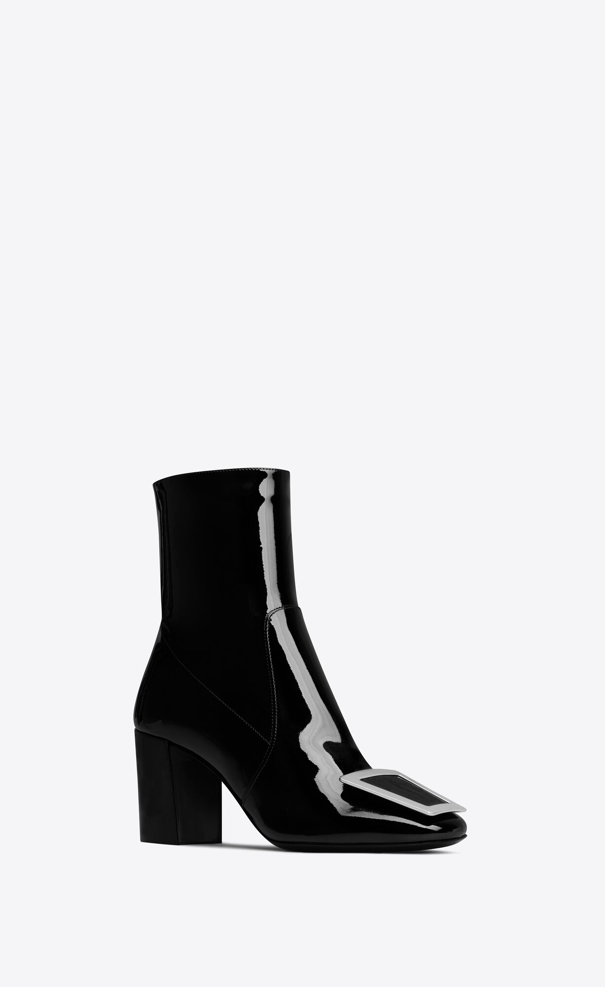 YSL Maxine Booties In Lack Leder Schwarz | 02716-SRYD