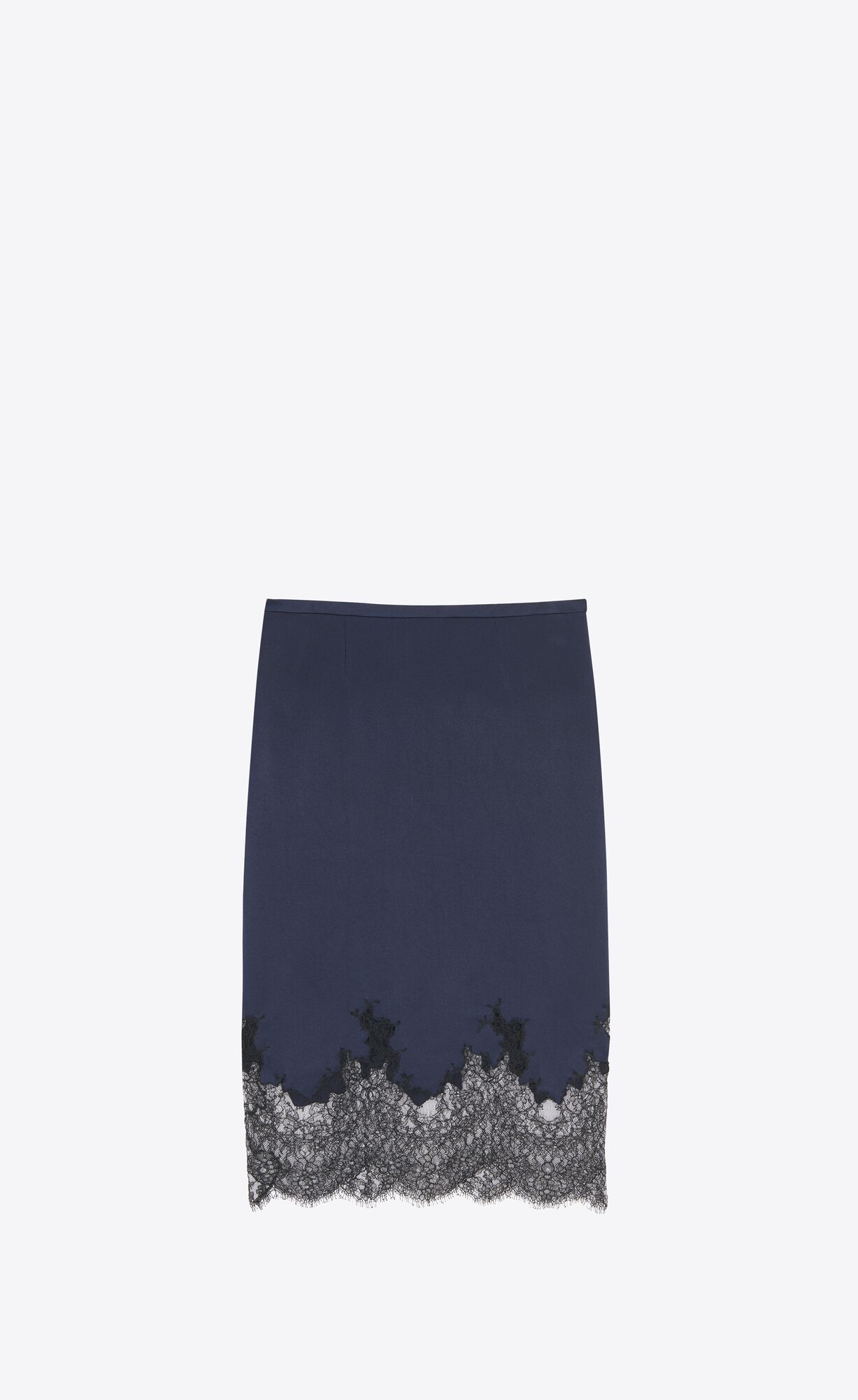 YSL Midi Skirt In Crepe Satin And Spitze Navy | 26519-ZMST