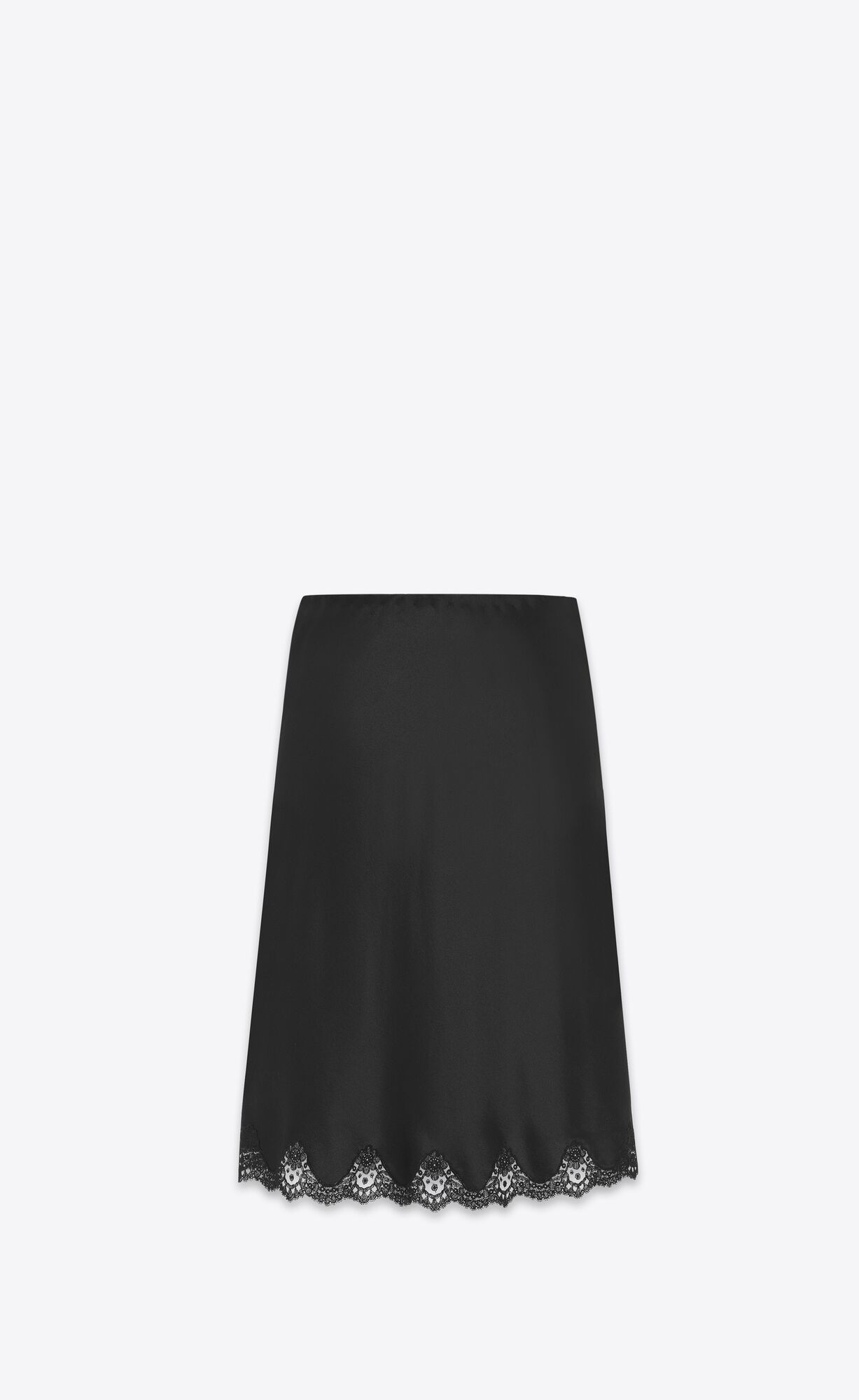 YSL Midi Skirt In Crepe Satin And Spitze Schwarz | 48095-SYAZ