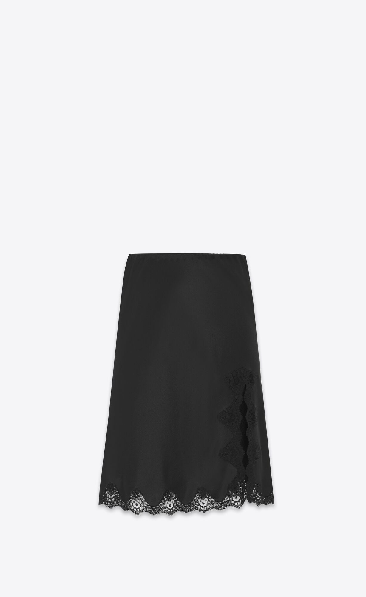 YSL Midi Skirt In Crepe Satin And Spitze Schwarz | 48095-SYAZ