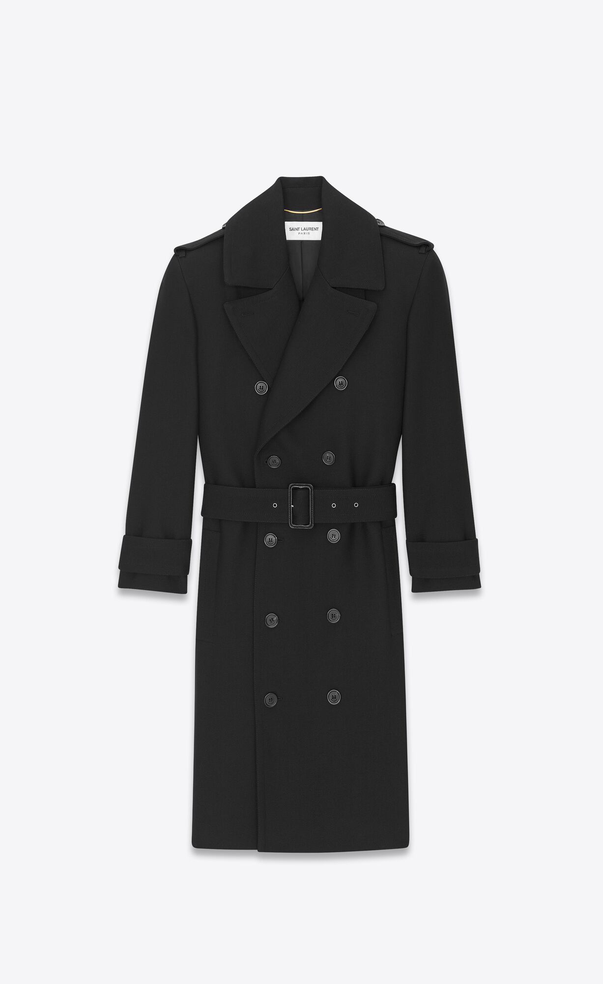 YSL Military Trench Coat In Wolle Schwarz | 05492-IYCH