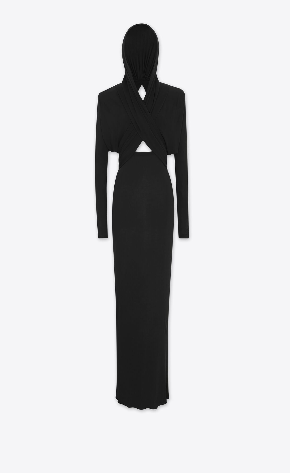 YSL Mit Kapuze Kleider In Crepe Jersey Schwarz | 84527-POYA