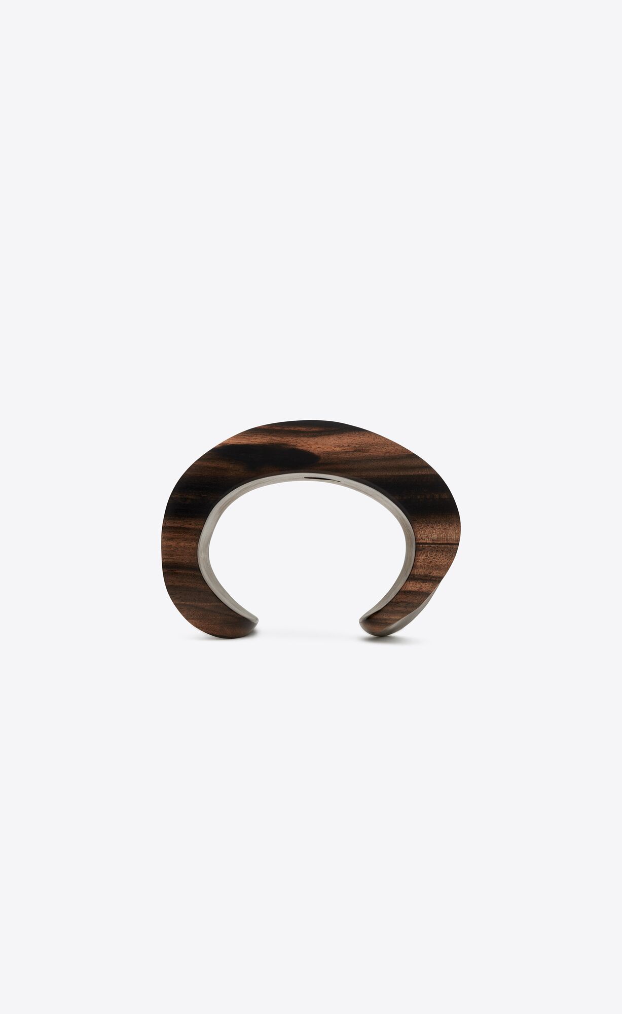 YSL Modernist Curved Cuff Bracelet In Wood Silber Dunkelbraun | 40318-XGYW