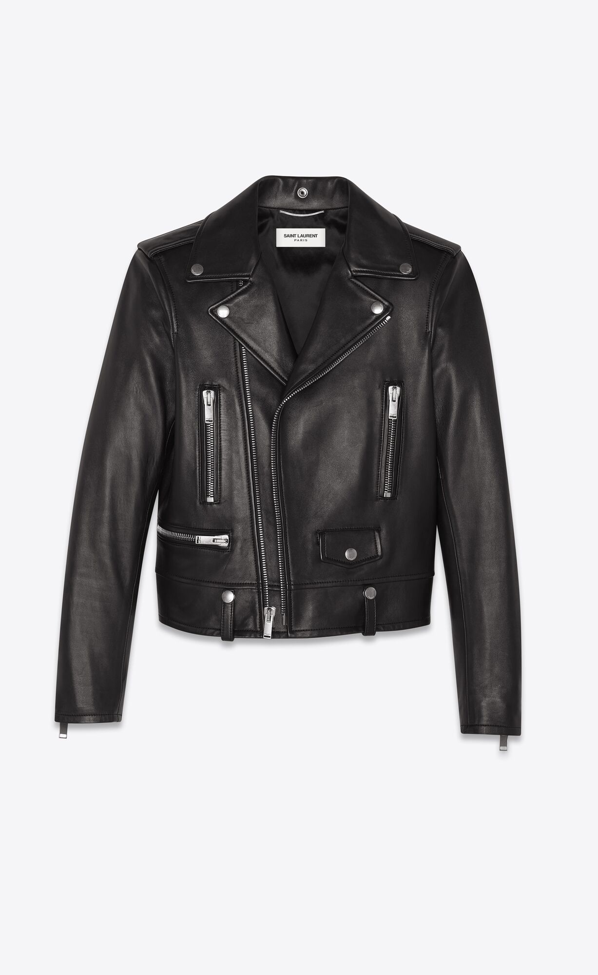 YSL Motorcycle Jacket In Plunged Lambskin Schwarz | 98562-ZOCE