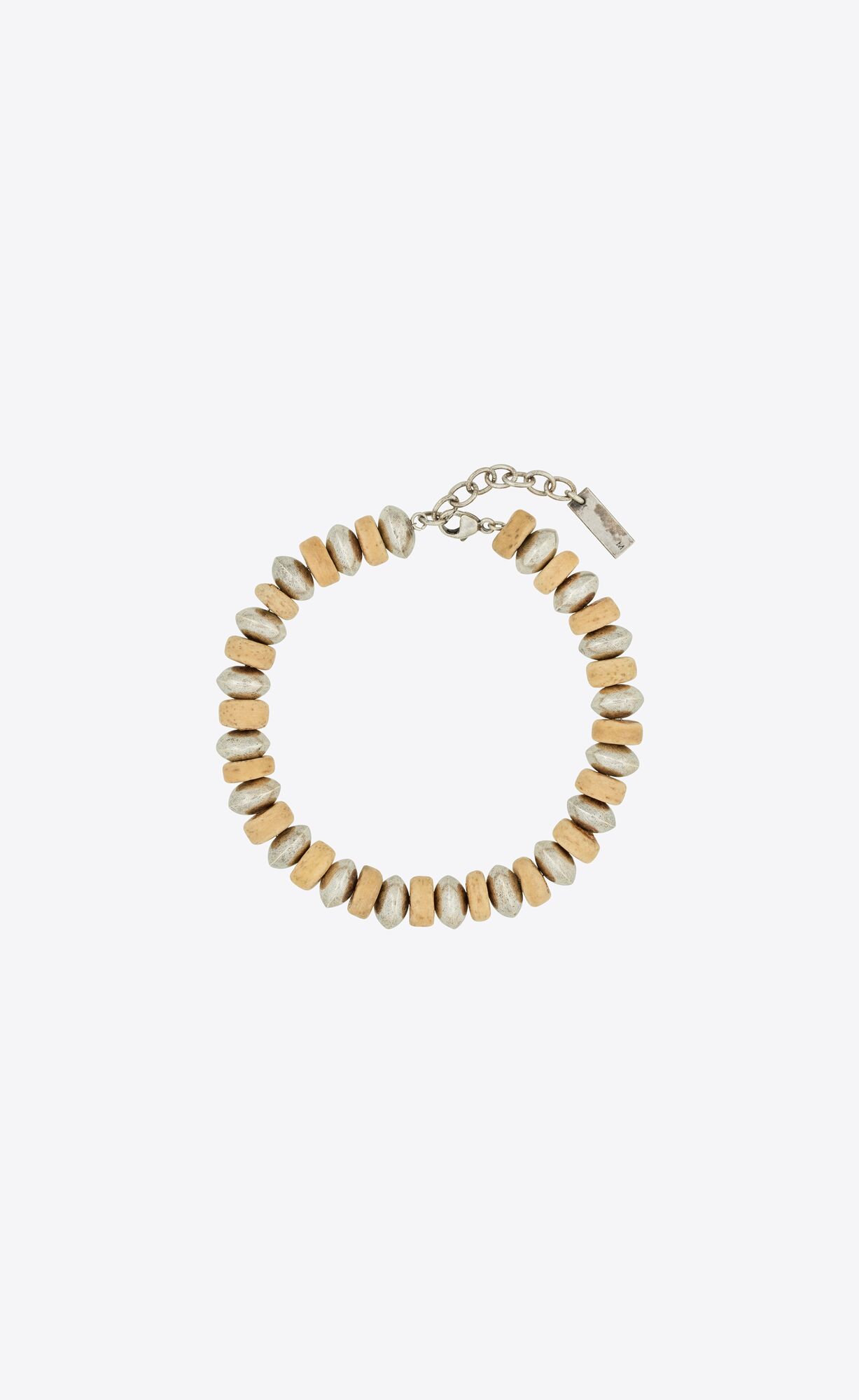 YSL Multi Beads Bracelet In Metal And Wood Silber Braun | 20947-HZGU