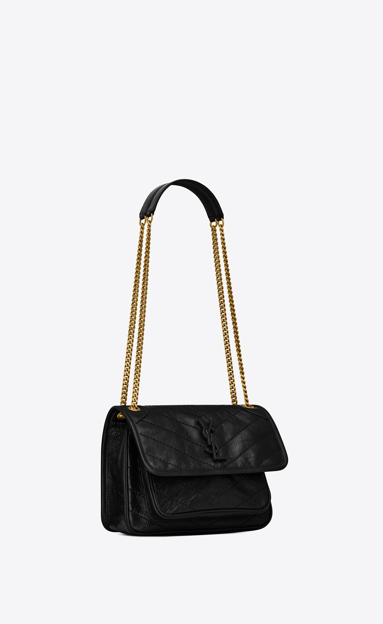 YSL Niki Baby Chain Bag In Crinkled Vintage Leder Noir | 41572-ETBU