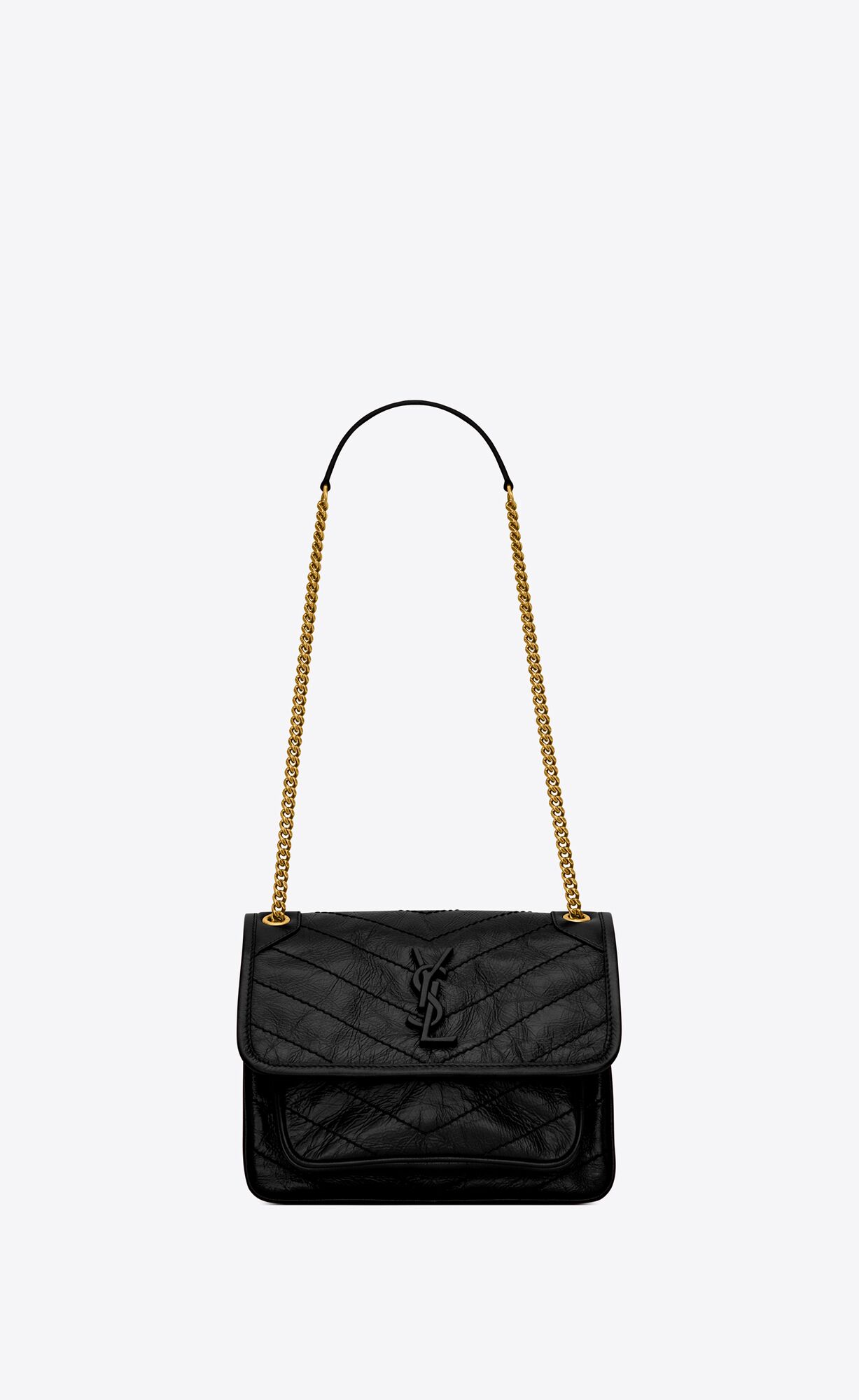 YSL Niki Baby Chain Bag In Crinkled Vintage Leder Noir | 41572-ETBU