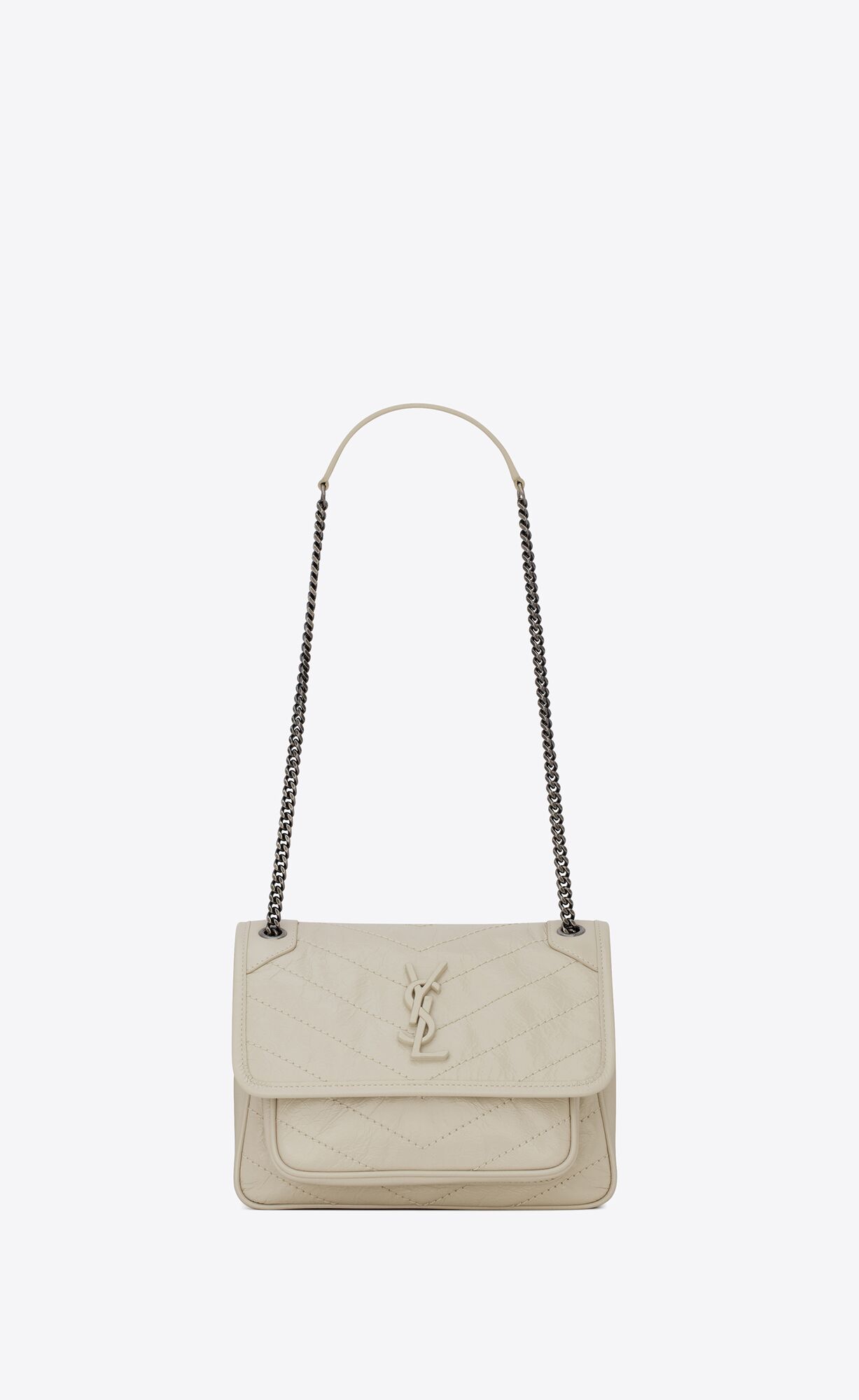 YSL Niki Baby Chain Bag In Crinkled Vintage Leder Blanc Vintage | 53104-UIYG