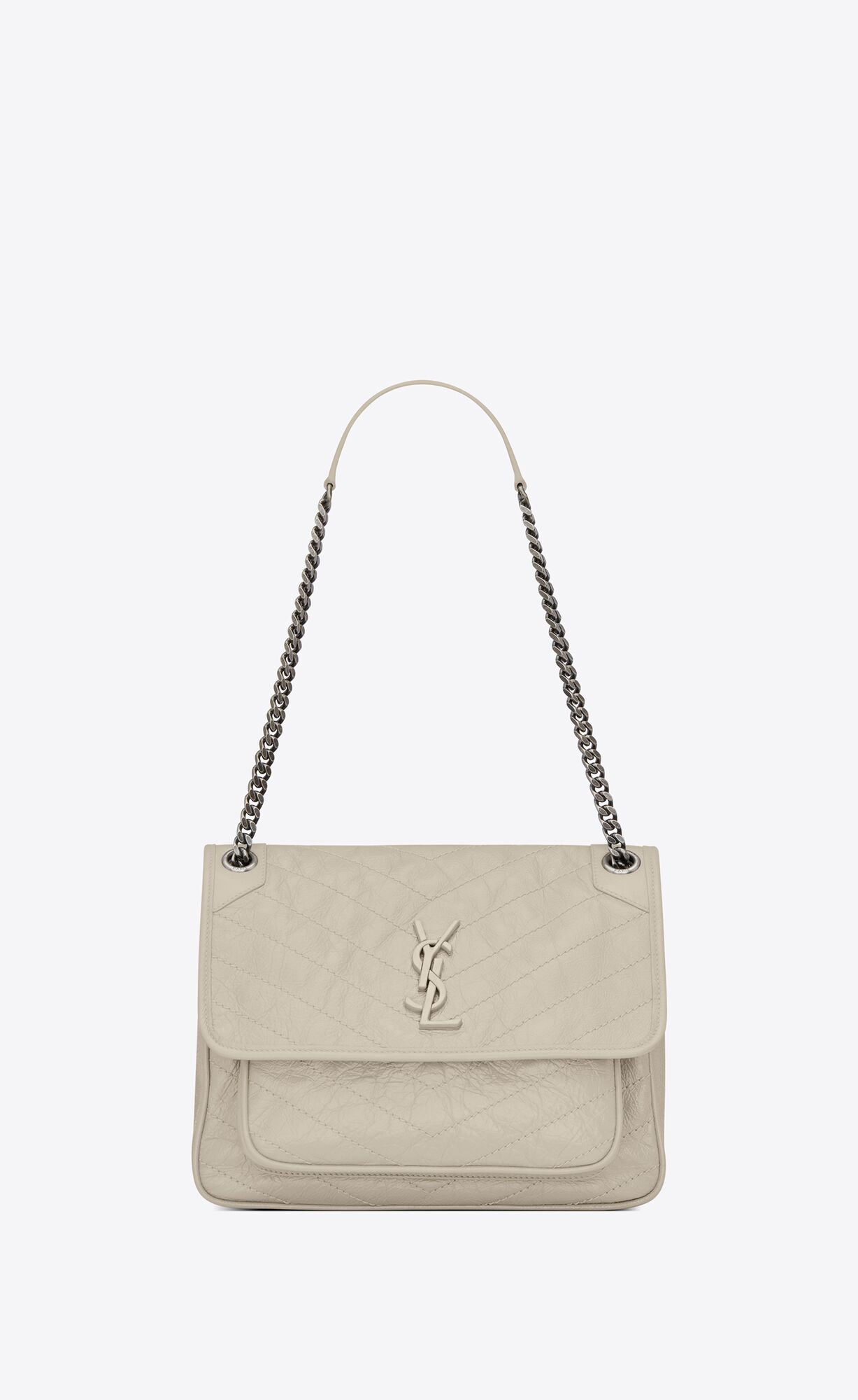 YSL Niki Medium Chain Bag In Crinkled Vintage Leder Blanc Vintage | 03824-HOFT