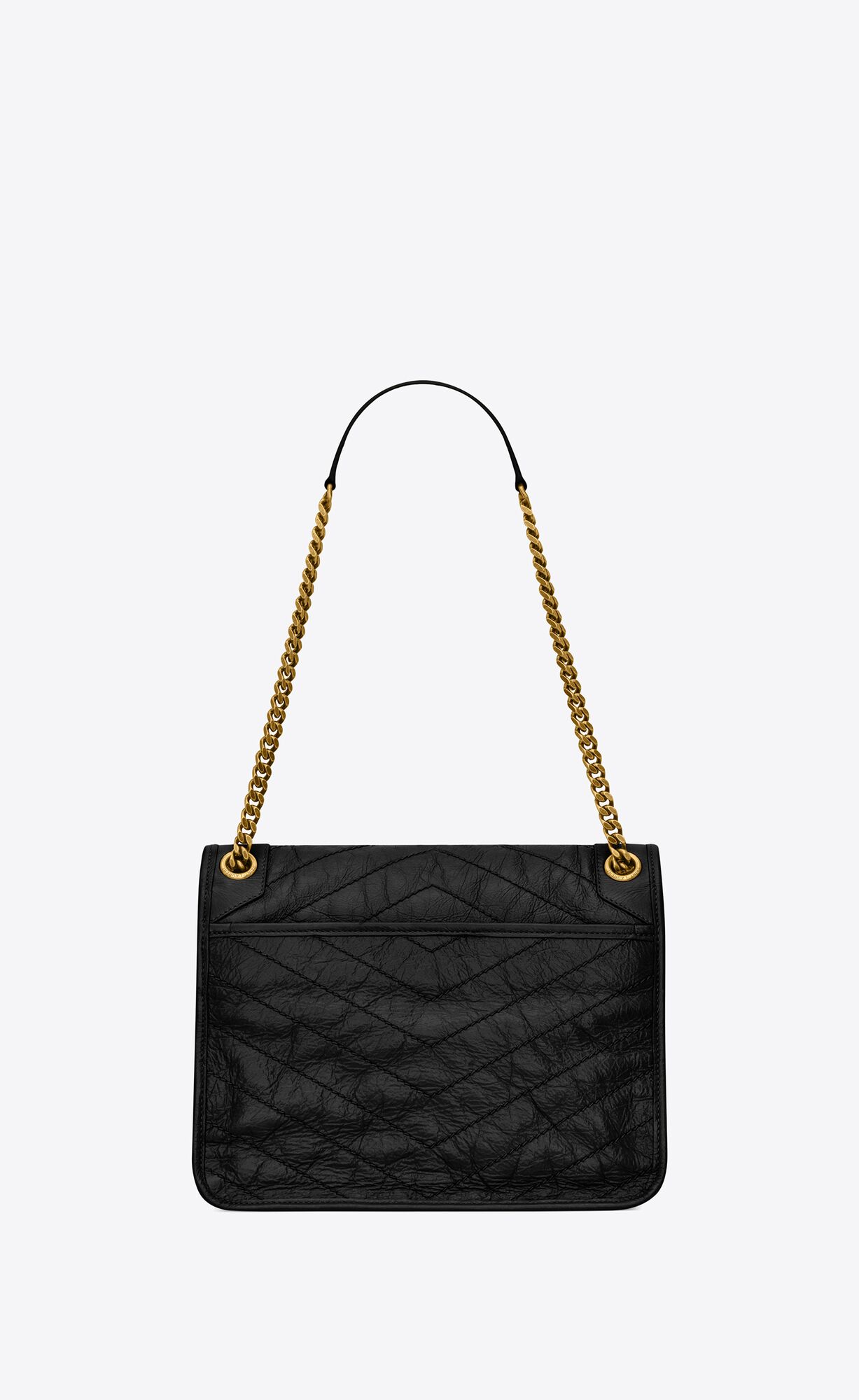 YSL Niki Medium Chain Bag In Crinkled Vintage Leder Noir | 61702-EFZY