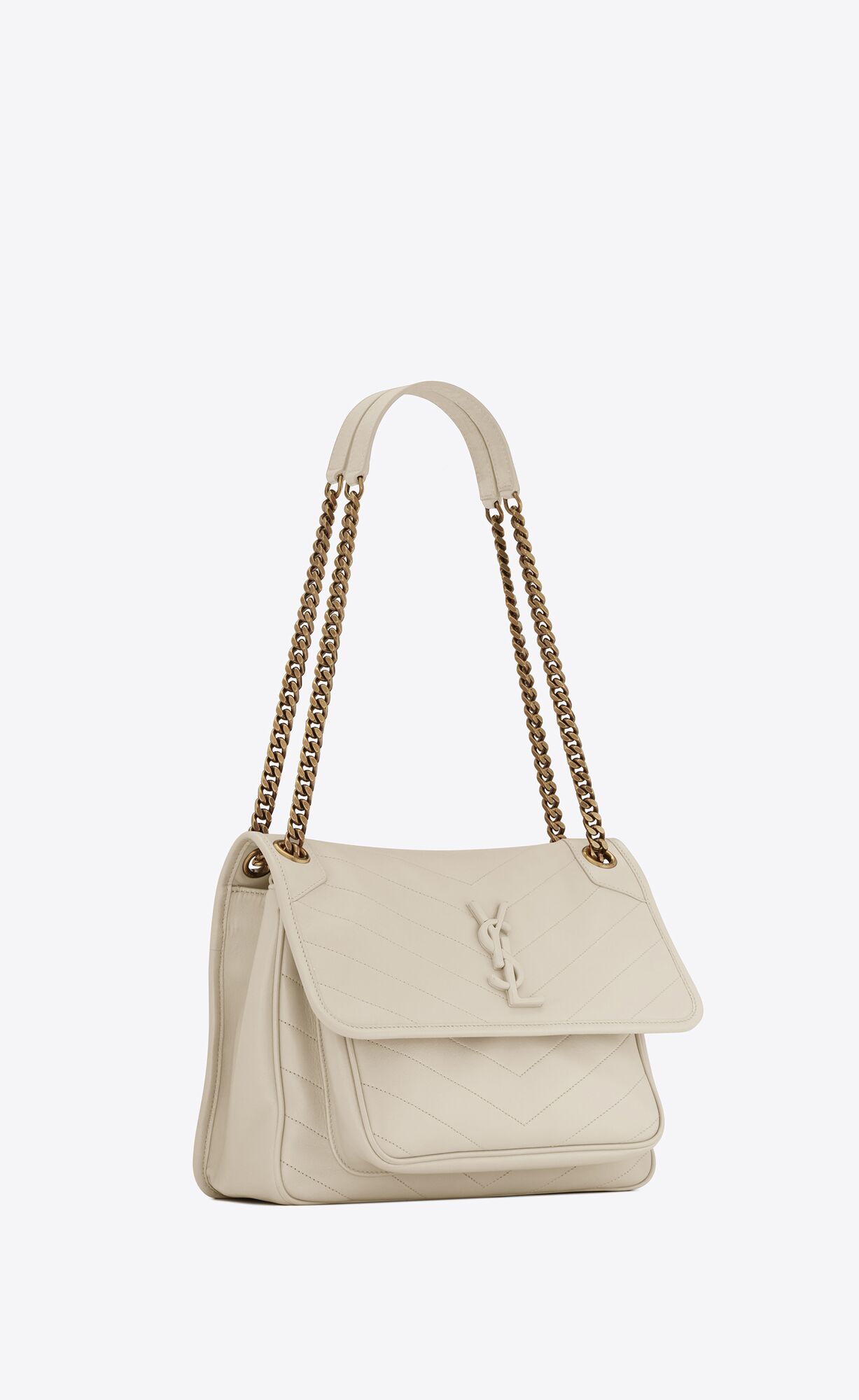 YSL Niki Medium Chain Bag In Lambskin Blanc Vintage | 43769-WOTS