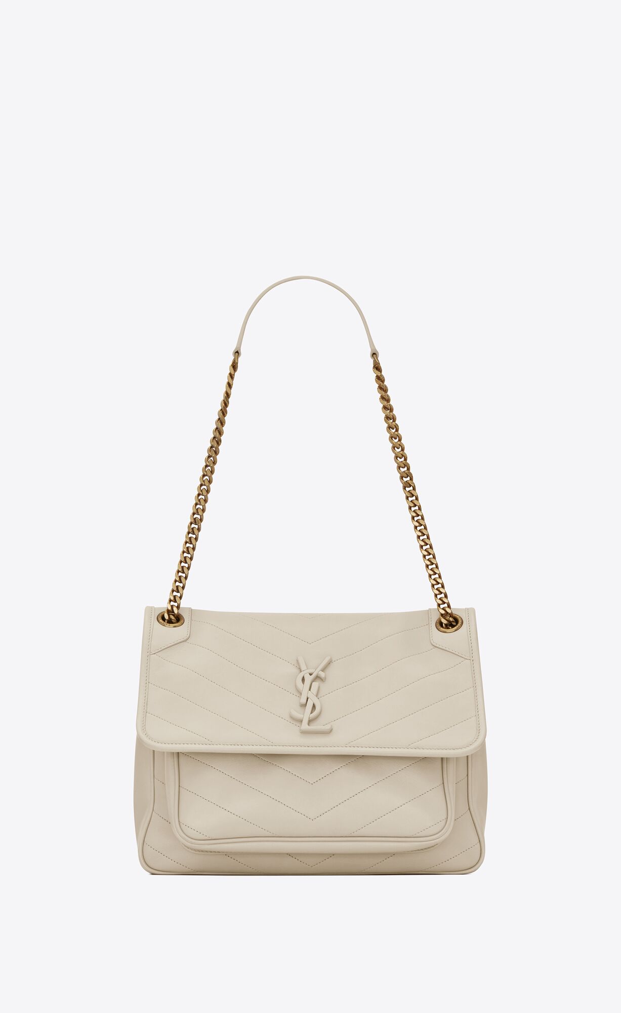 YSL Niki Medium Chain Bag In Lambskin Blanc Vintage | 43769-WOTS