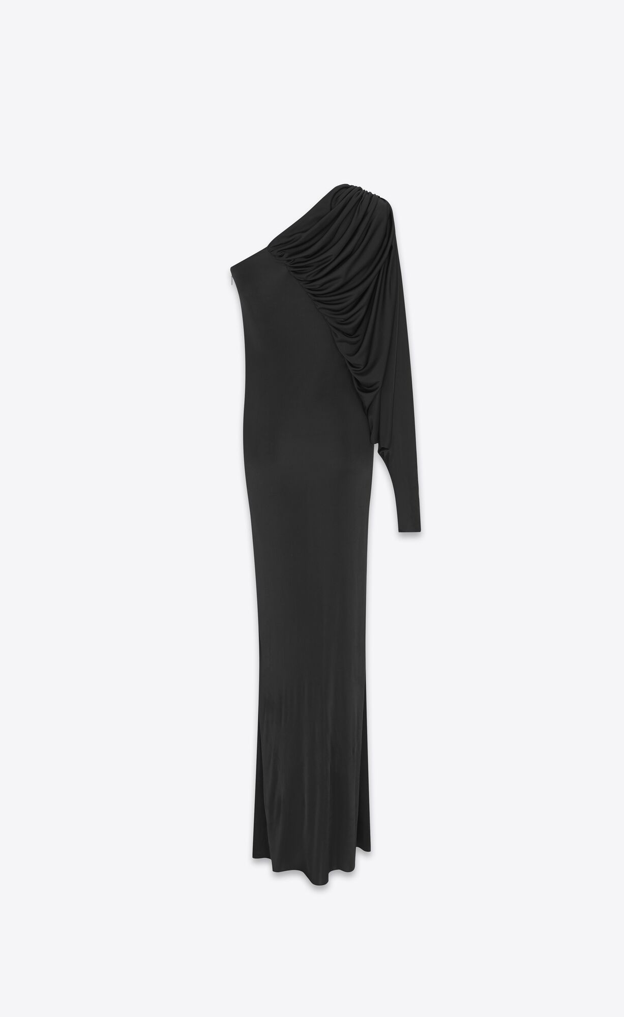 YSL One Shoulder Long Kleider In Shiny Jersey Schwarz | 18965-MDQA