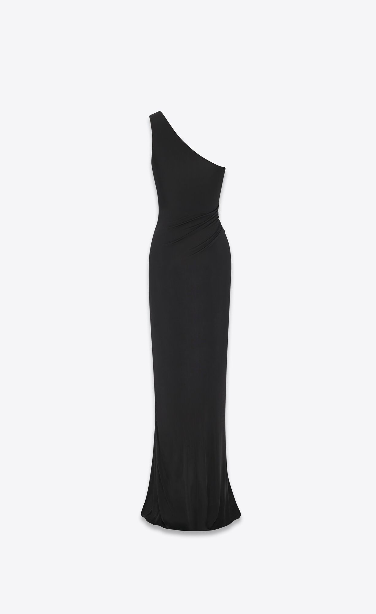 YSL One Shoulder Long Kleider In Shiny Jersey Schwarz | 80564-UZIE