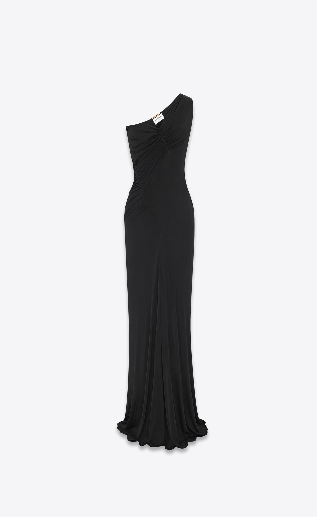 YSL One Shoulder Long Kleider In Shiny Jersey Schwarz | 80564-UZIE