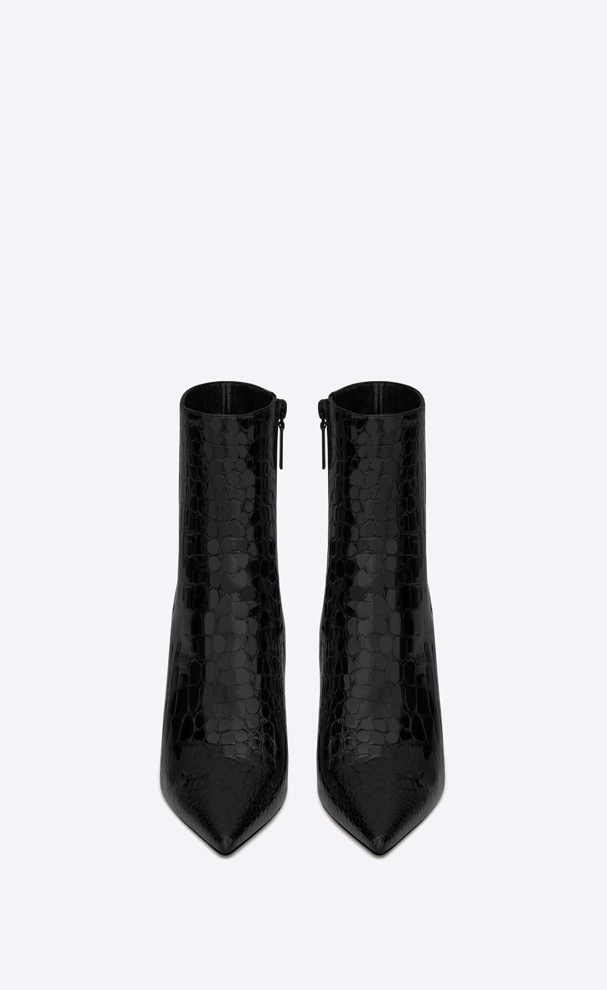 YSL Opyum Booties In Alligator-embossed Lack Leder Schwarz | 28675-AFQL