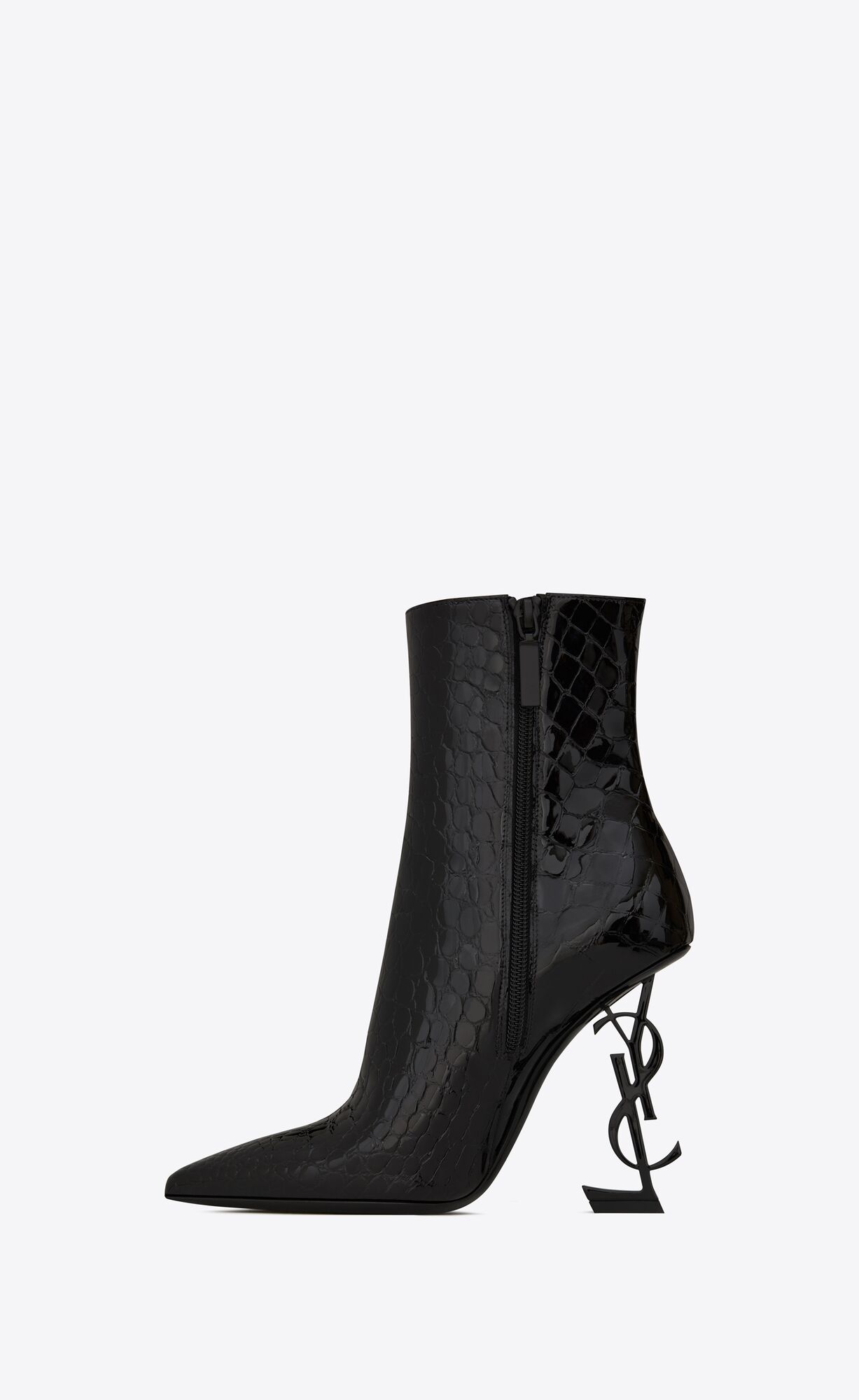 YSL Opyum Booties In Alligator-embossed Lack Leder Schwarz | 28675-AFQL