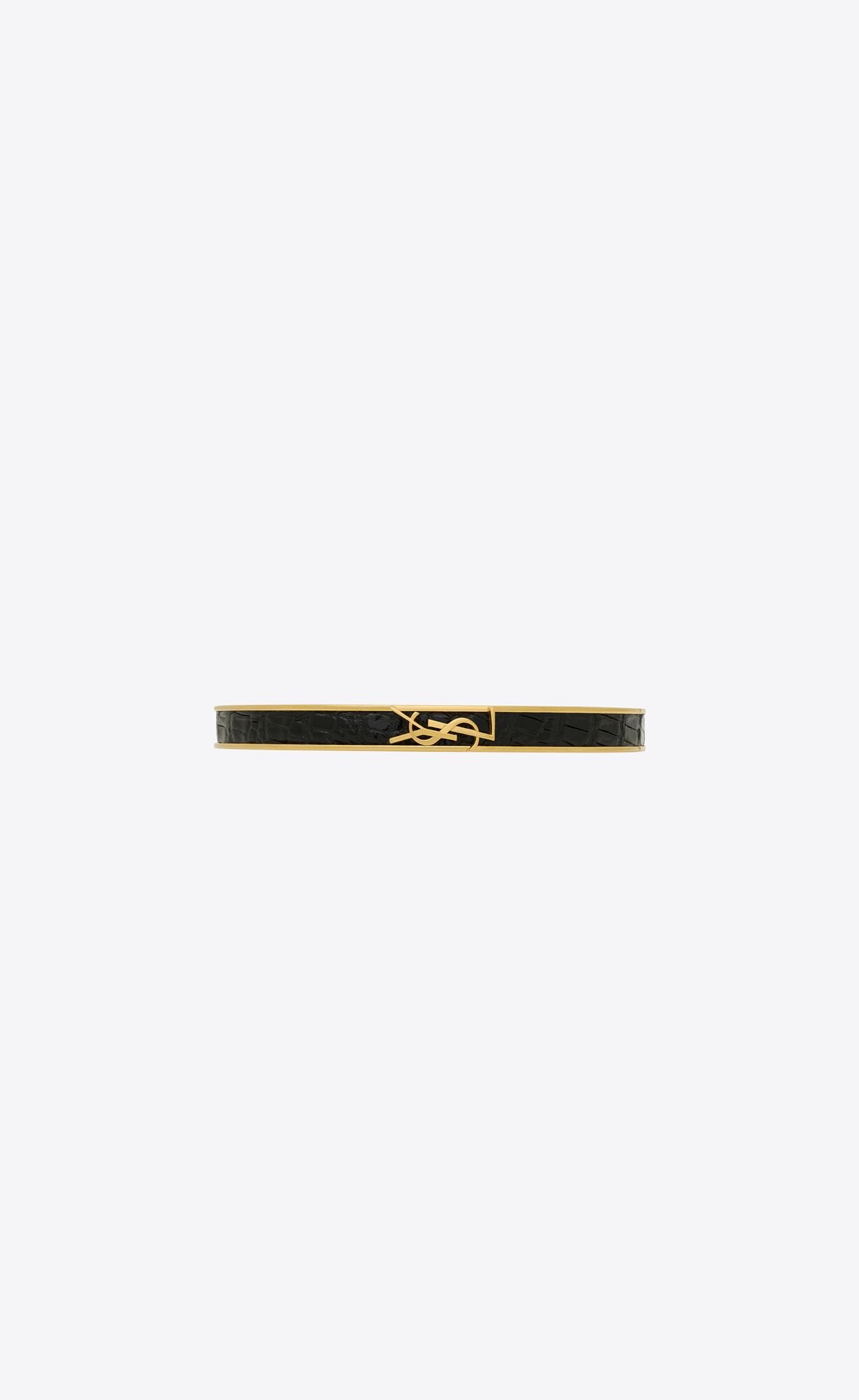 YSL Opyum Bracelet In Lizard-embossed Leder And Metal Schwarz | 05617-RPBE