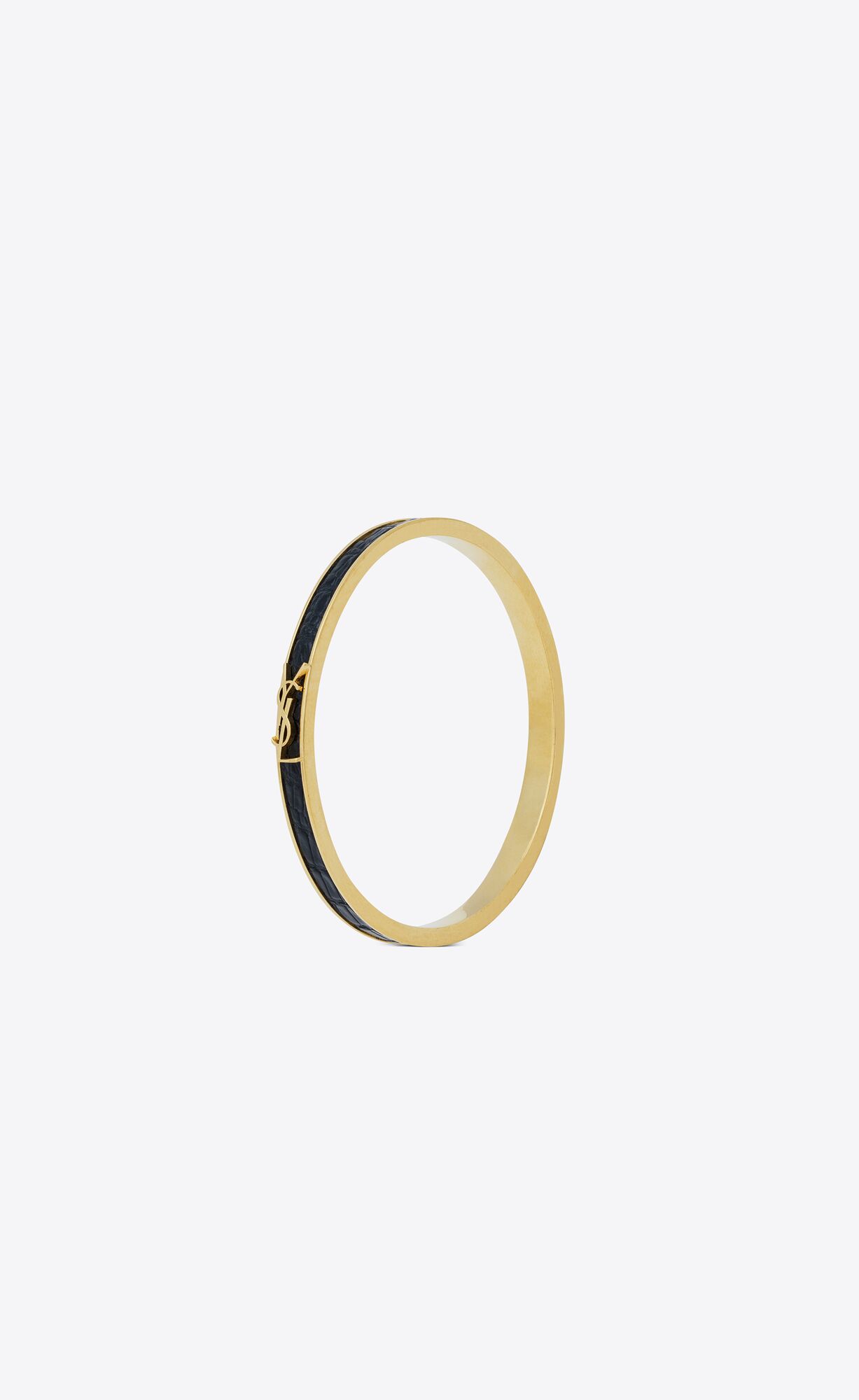 YSL Opyum Bracelet In Lizard-embossed Leder And Metal Schwarz | 05617-RPBE