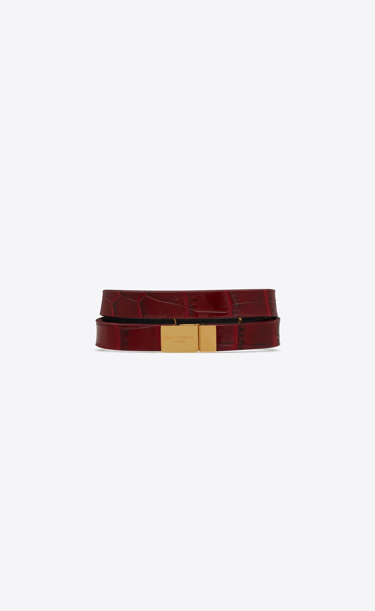 YSL Opyum Double Wrap Bracelet In Crocodile-embossed Leder And Metal Dunkelrot Gold | 61578-SLRB