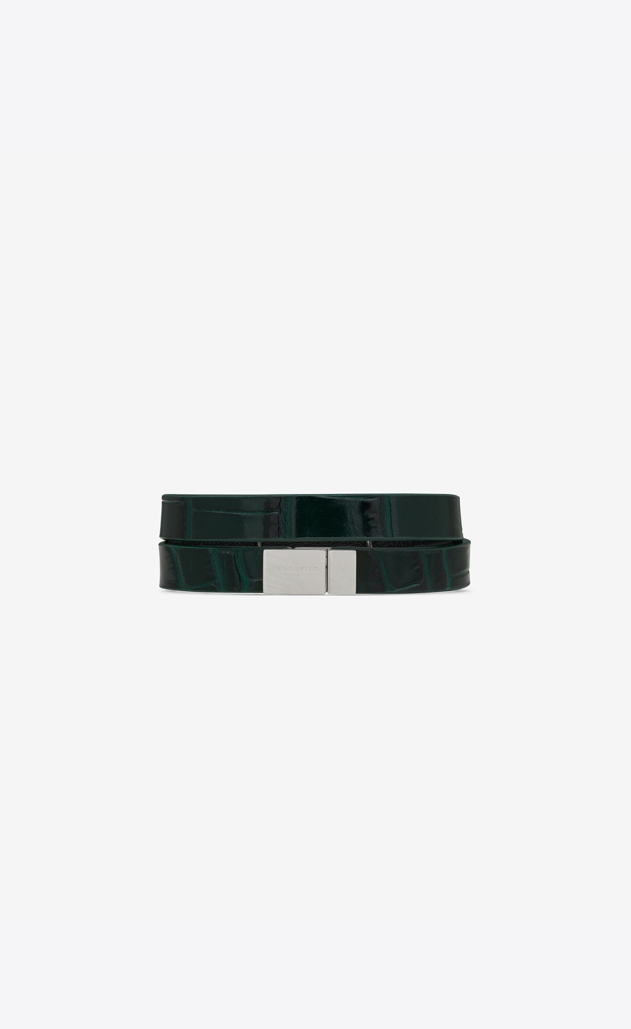 YSL Opyum Double Wrap Bracelet In Crocodile-embossed Leder And Metal Dunkelgrün | 72410-WIKL