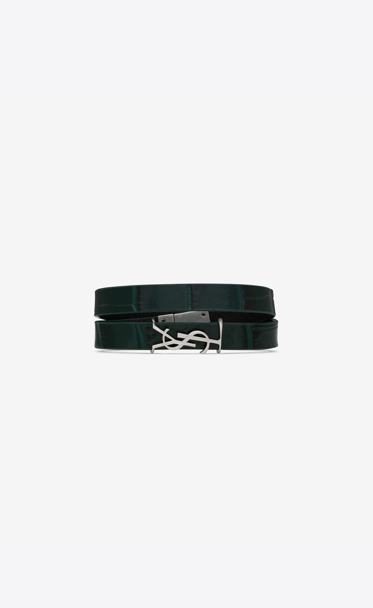 YSL Opyum Double Wrap Bracelet In Crocodile-embossed Leder And Metal Dunkelgrün | 72410-WIKL