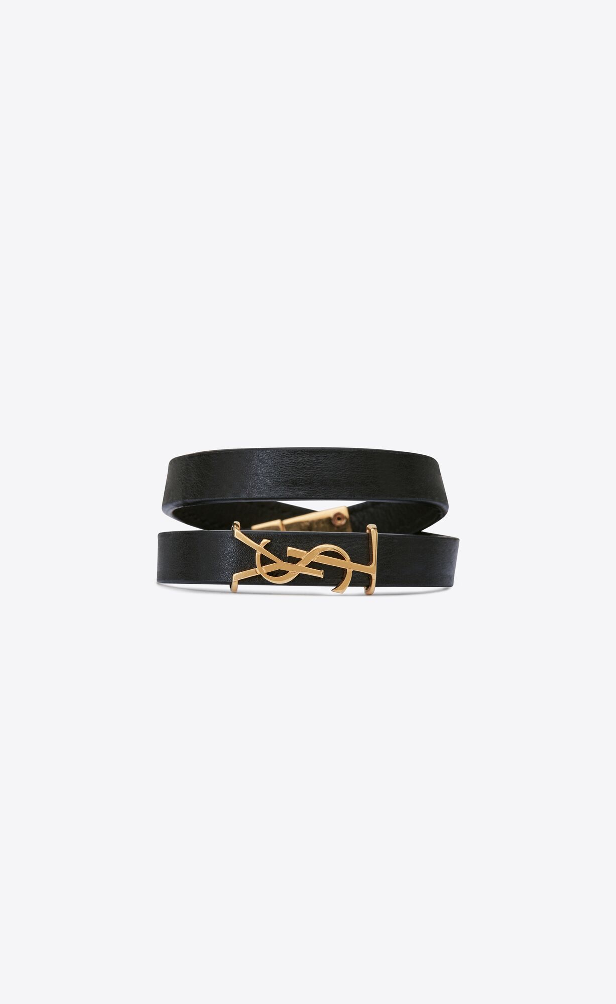 YSL Opyum Double Wrap Bracelet In Leder And Metal Schwarz | 43907-JQCR